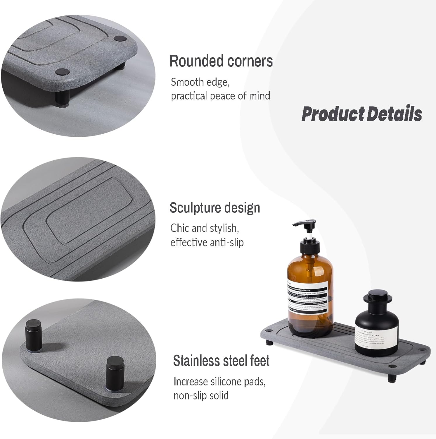 Heagoale Organizador para fregadero de secado instantáneo para esponja de cocina, tapete de secado de piedra de tierra de diatomeas, organizador de