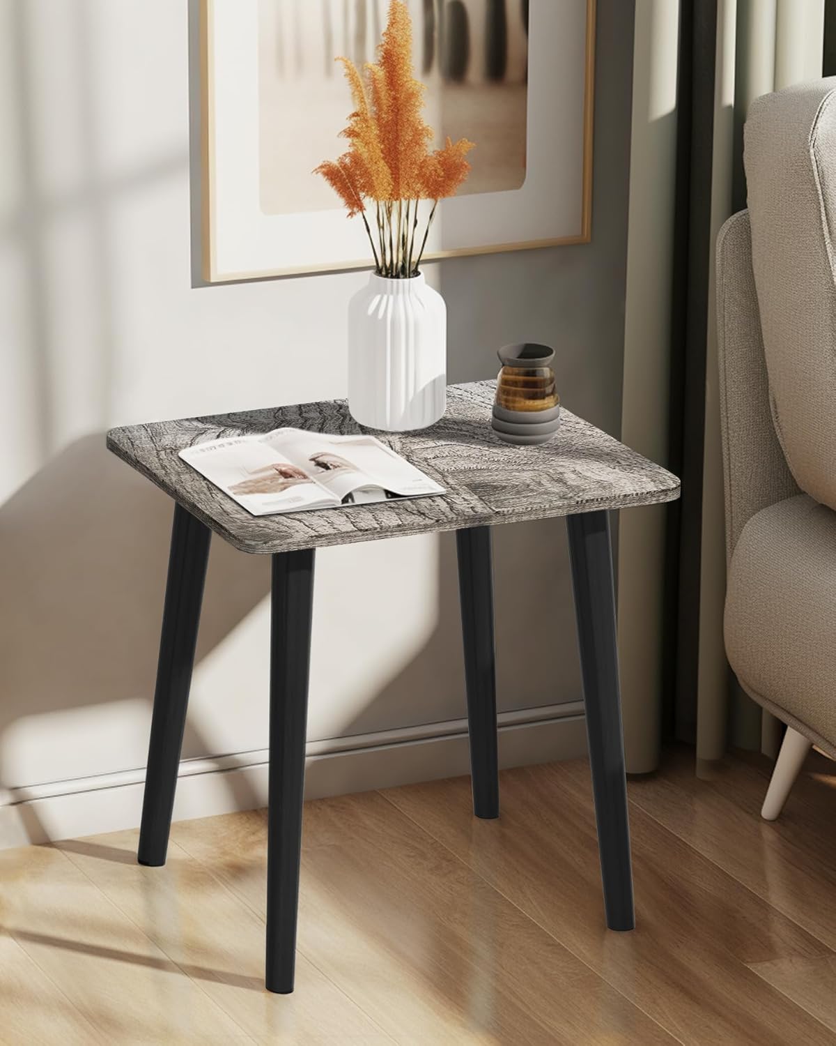 Mesa auxiliar, mesa pequeña, moderna decoración del hogar para sala de estar, dormitorio, balcón oficina, fácil de montar (gris)