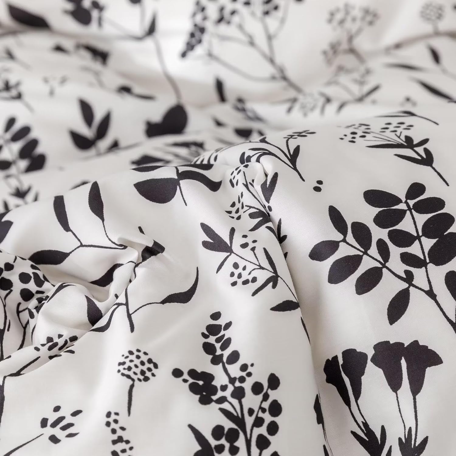 Wellboo Juego de edredón botánico tamaño King, ropa de cama floral en blanco y negro, colcha de algodón para niñas y mujeres, ropa de cama bohemia