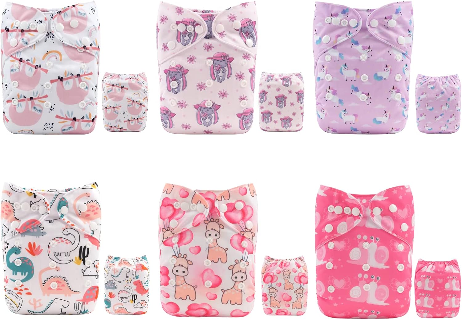 ALVABABY pañales de tela para bebés, tamaño único y ajustable, pañales lavables y reutilizables para niños y niñas, 6unidades con 12rellenos