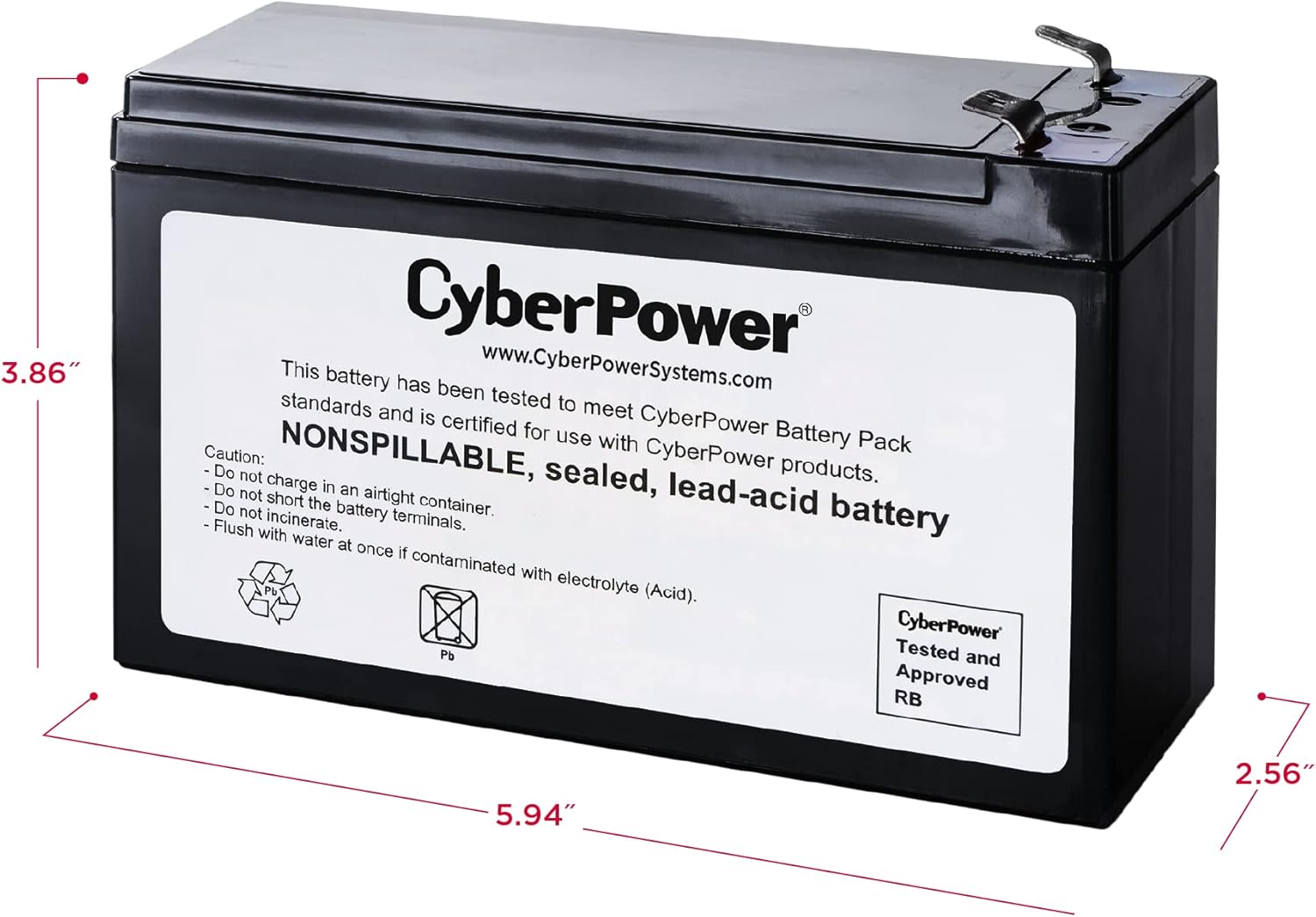 CyberPower RB1280A – Cartucho de batería de repuesto para UPS, sin mantenimiento, instalable por el usuario, 12V9Ah