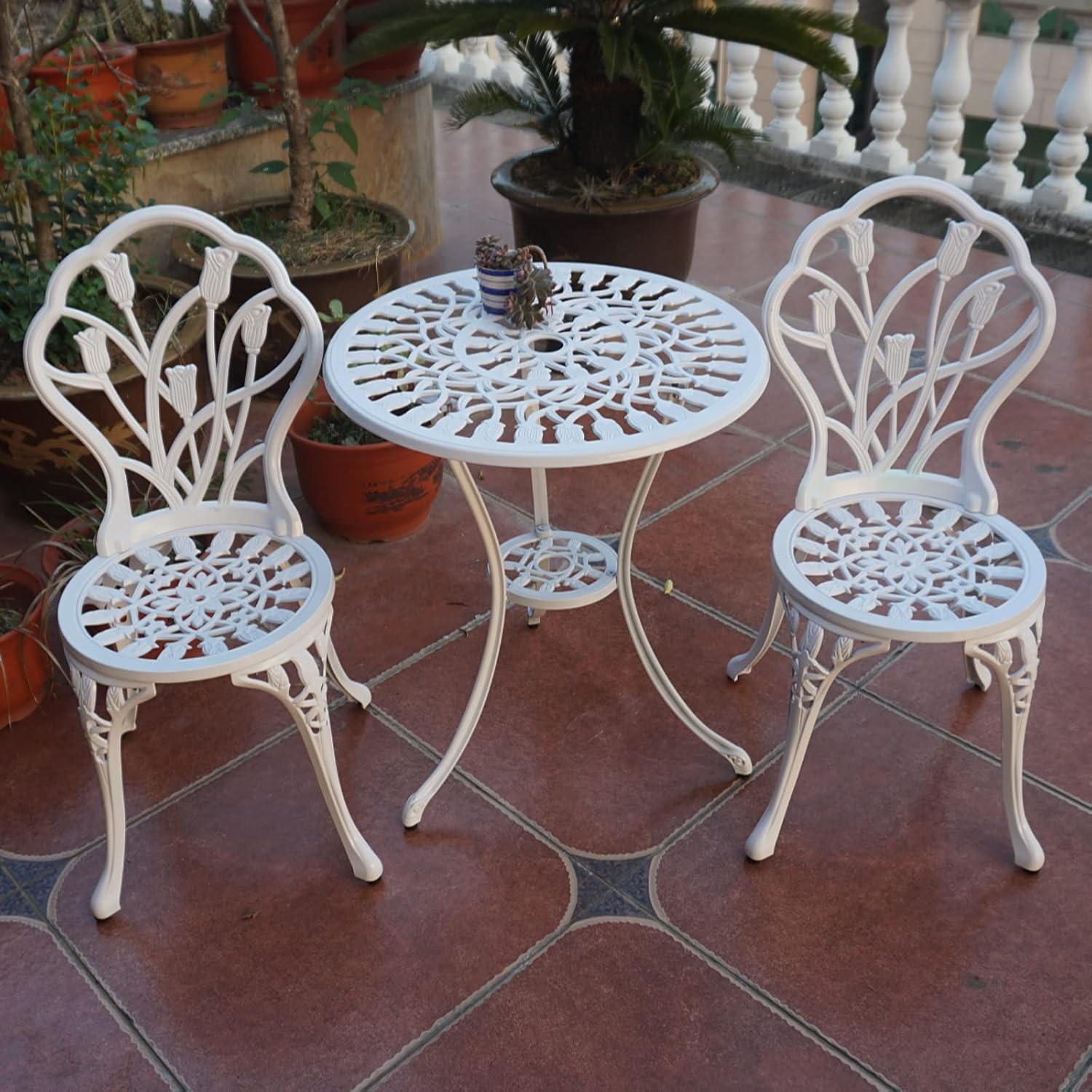 KAI LI Juego de 3 piezas de muebles de patio de aluminio fundido para patio, jardín al aire libre, mesas y sillas a prueba de óxido, juego de bisrto