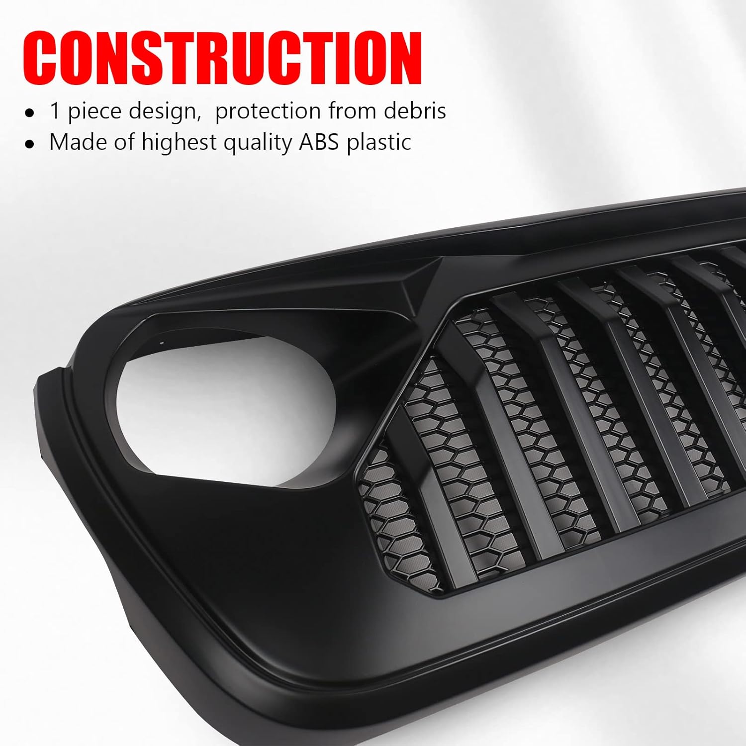 DKMGHT Parrilla delantera con rejilla para Jeep Wrangler JL JLU 2018, 2019, 2020, 2021, 2022 y Jeep Gladiator JT (negro mate)