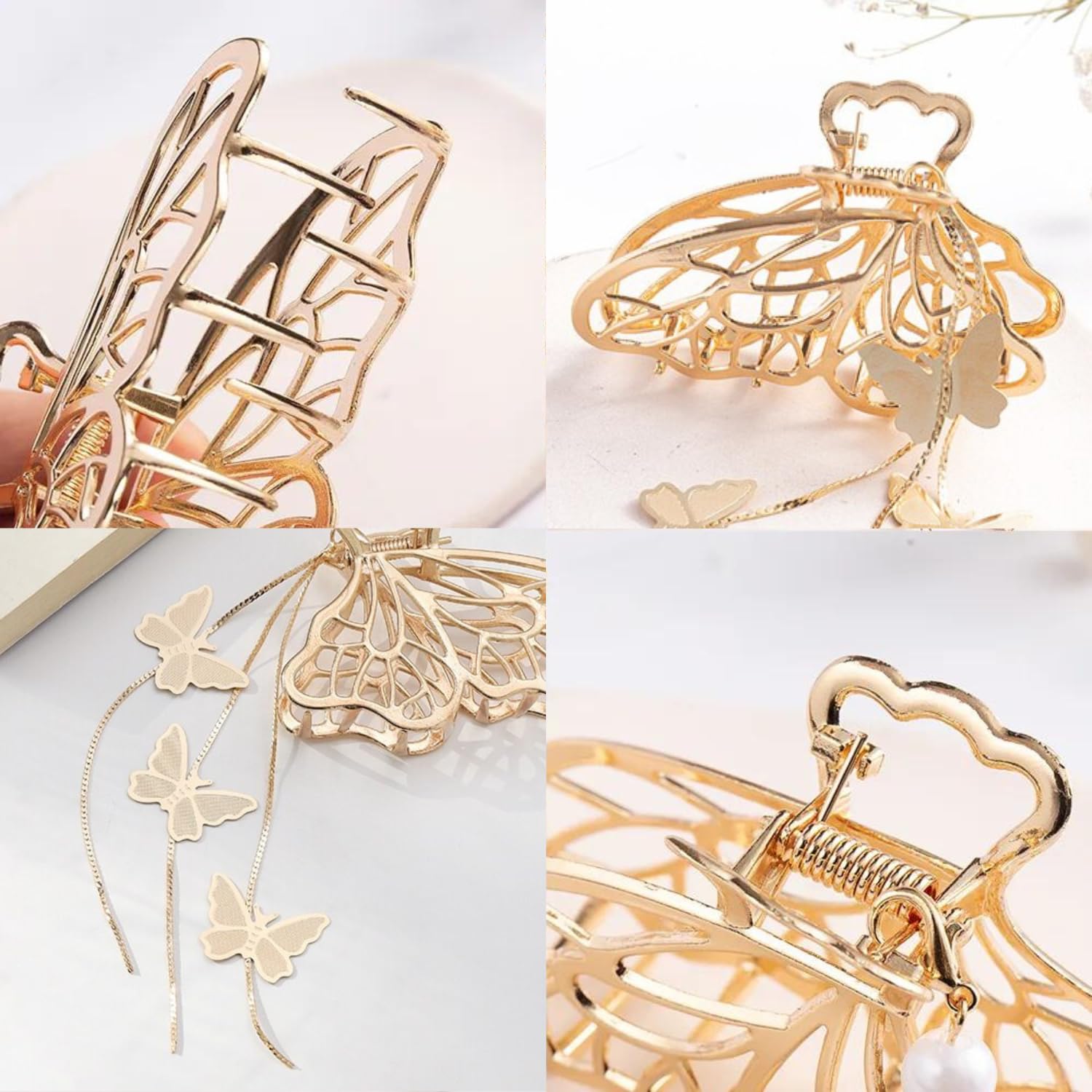 Pinzas para el cabello de mariposa, elegantes pinzas para el cabello para mujer, para boda, peinado, borla de mariposa dorada, accesorios para el