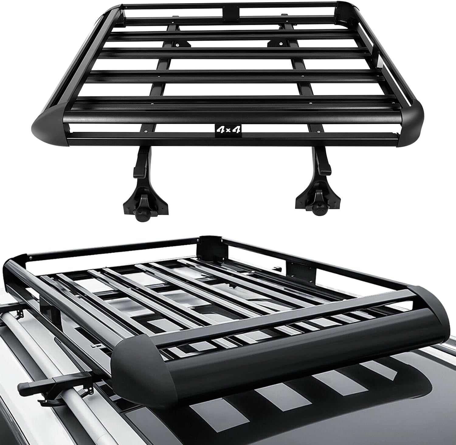 OCPTY Portaequipajes para portaequipajes para barras transversales de 48 pulgadas + cesta de carga compatible con la mayoría de sedanes de 4