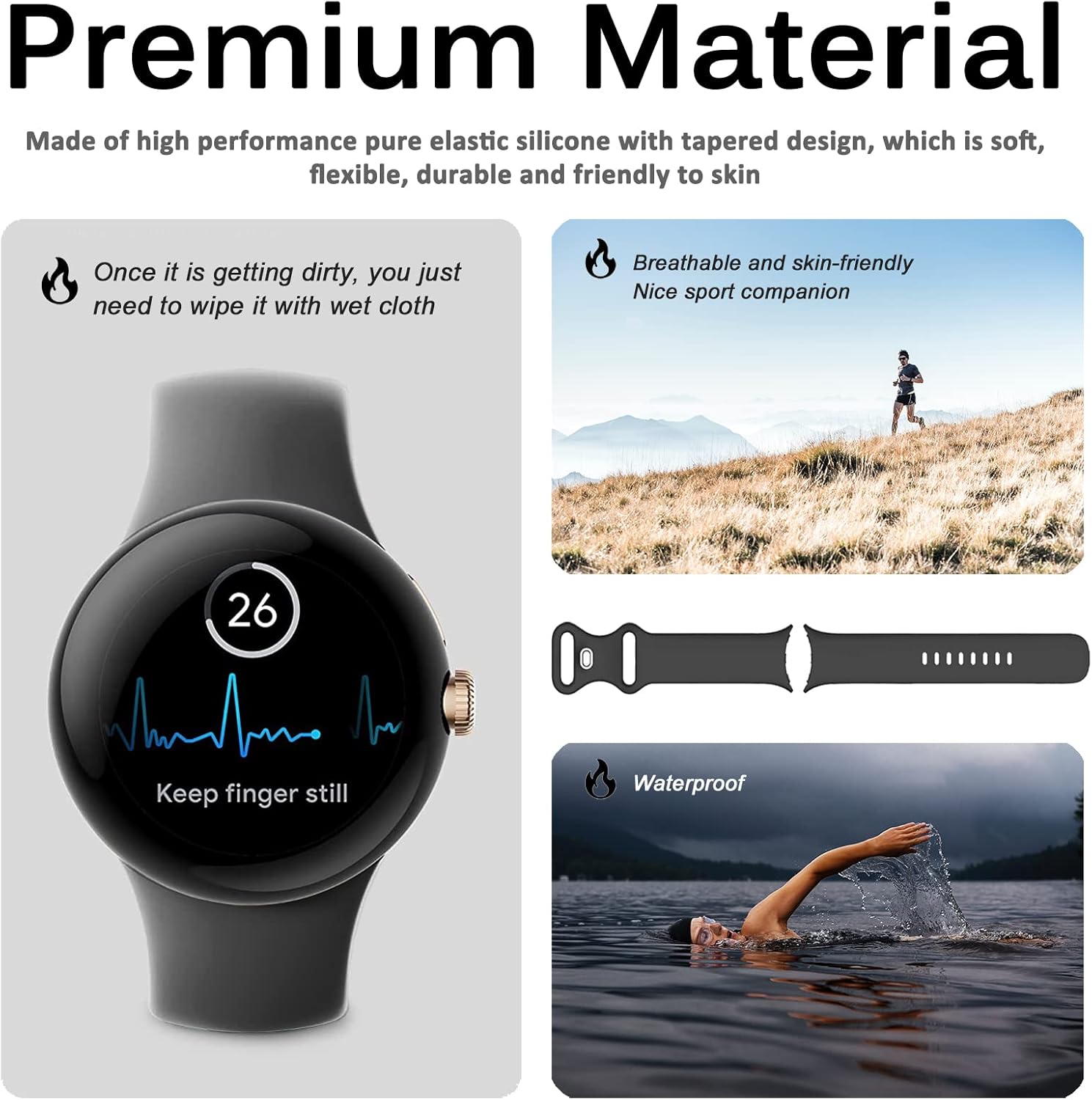 Miimall Correa compatible con Google Pixel Watch, correa de repuesto de silicona suave para Google Pixel Smart Watch