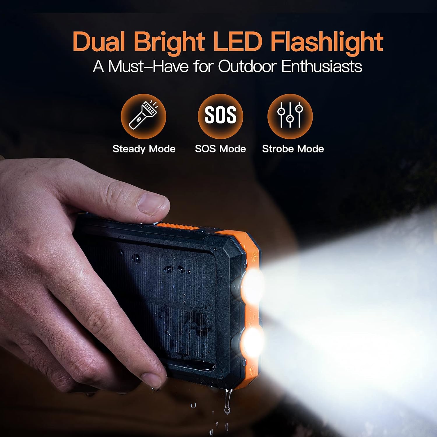 Cargador de batería portátil, cargador solar de 20000 mAh con USB C de 5 V2.1 A, carga rápida compatible con iPhone, iPad, linterna brillante LED
