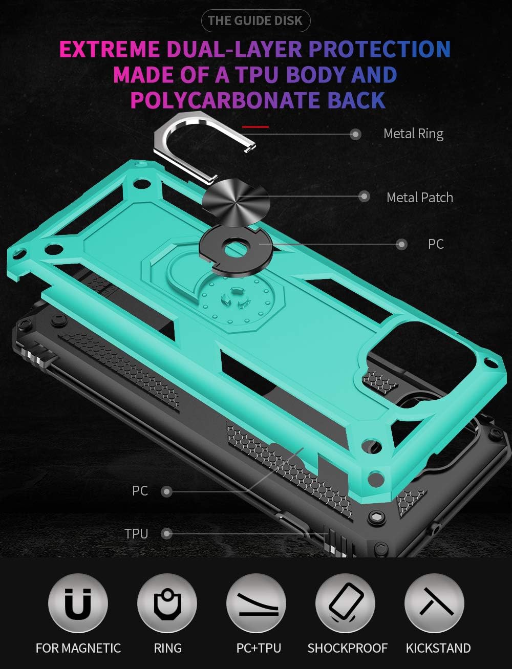 Funda para Moto One 5G UW, Moto One 5G, con protector de pantalla HD, grado militar soporte para automóvil con soporte híbrido de policarbonato