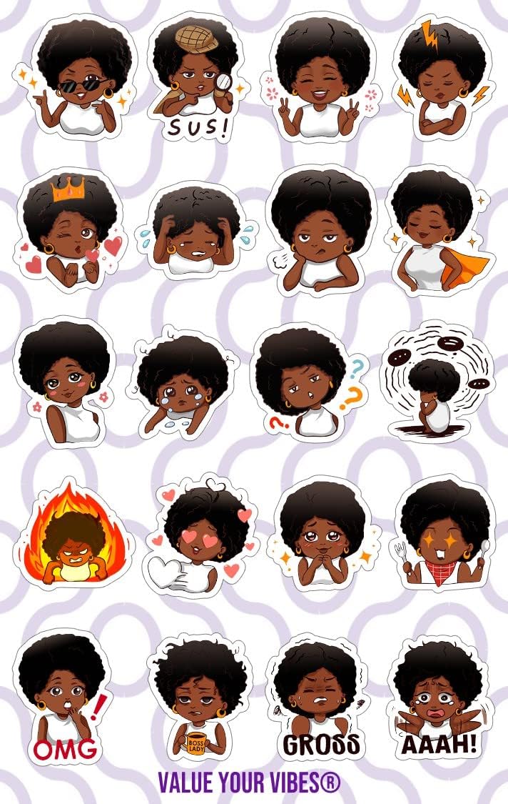 Value Your Vibes Just Vibin’ Stickers – Calcomanías para mujer, sentimientos negros, emociones y estado de ánimo, paquete de 5 hojas (100