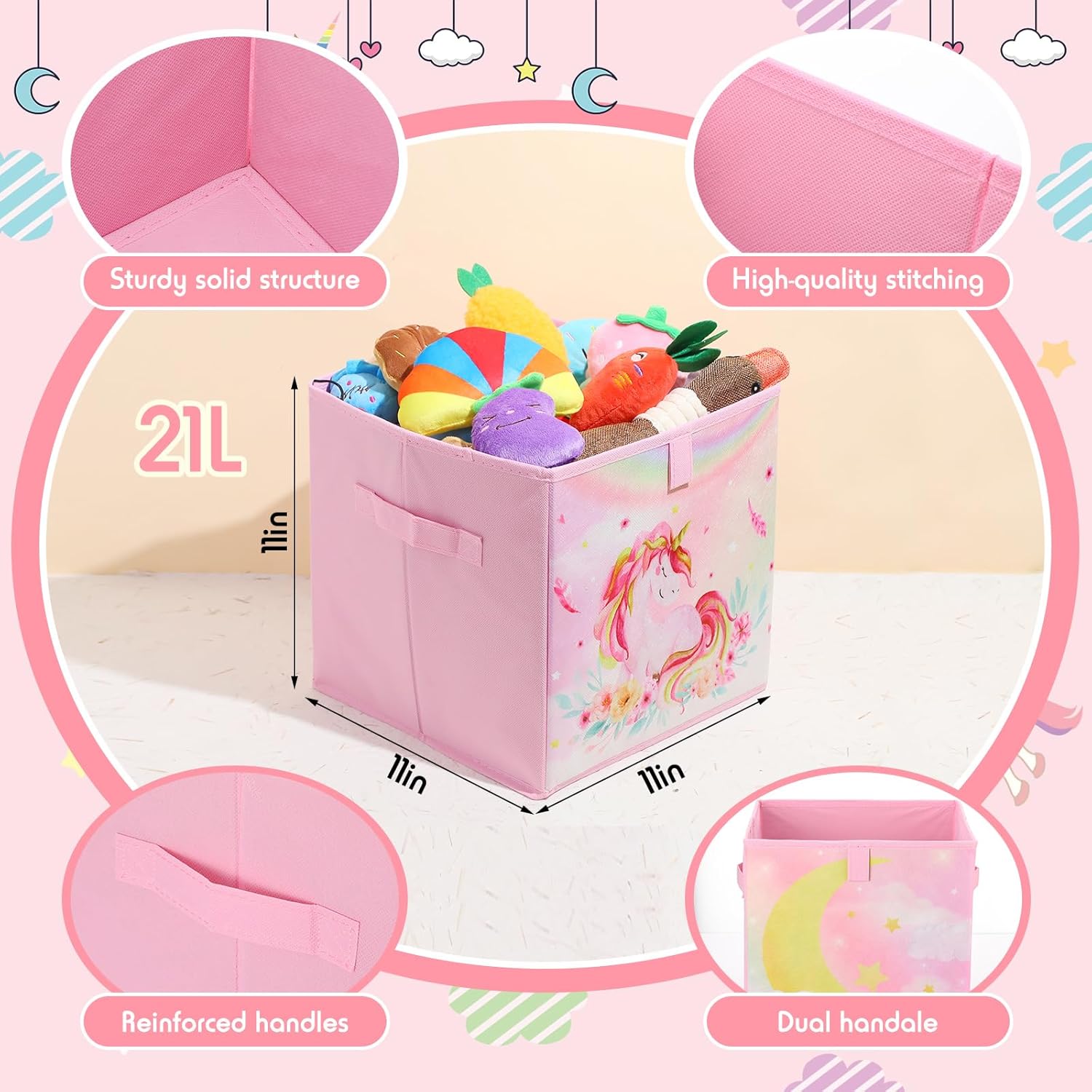 Paquete de 8 cubos de almacenamiento plegables de tela de 11 x 11 pulgadas, con asas, para caja de juguetes de niños, cestas para el hogar,