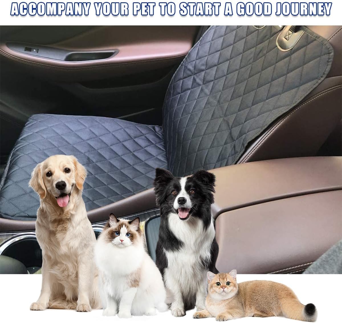 Ziciner Funda para perro para asiento delantero de automóvil, 600D impermeable, protector de asiento contra la piel y la suciedad, funda duradera