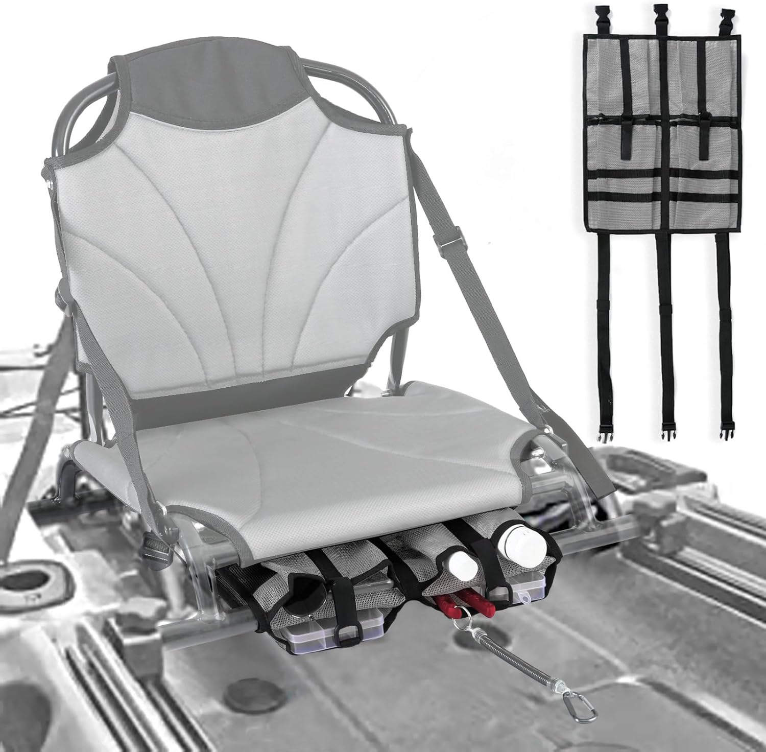 MORXPLOR Bolsa de almacenamiento de malla para kayak, accesorios de equipo de kayak, compartimentos de almacenamiento para asiento de canoa de