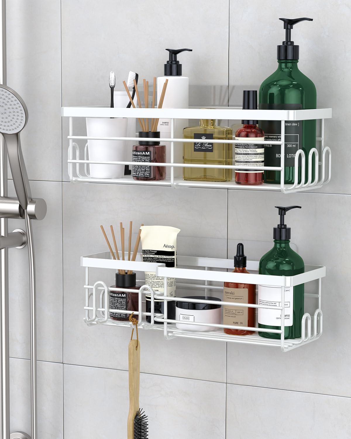 Uamector Estantes de ducha con fuerte adhesivo para ducha interior con 17 ganchos, organizador de pared para baño, baño, inodoro, cocina y