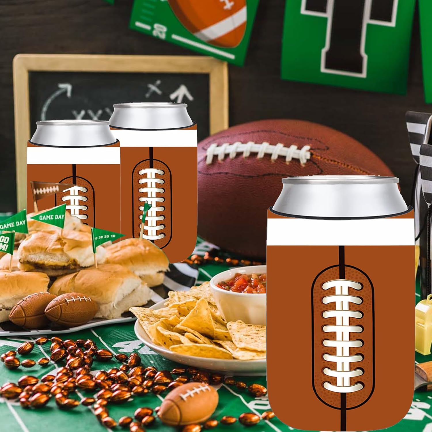12 fundas para latas de fútbol, de neopreno, refrescos, de neopreno, termoenfriadores para amantes del deporte, fundas de bebidas, suministros de
