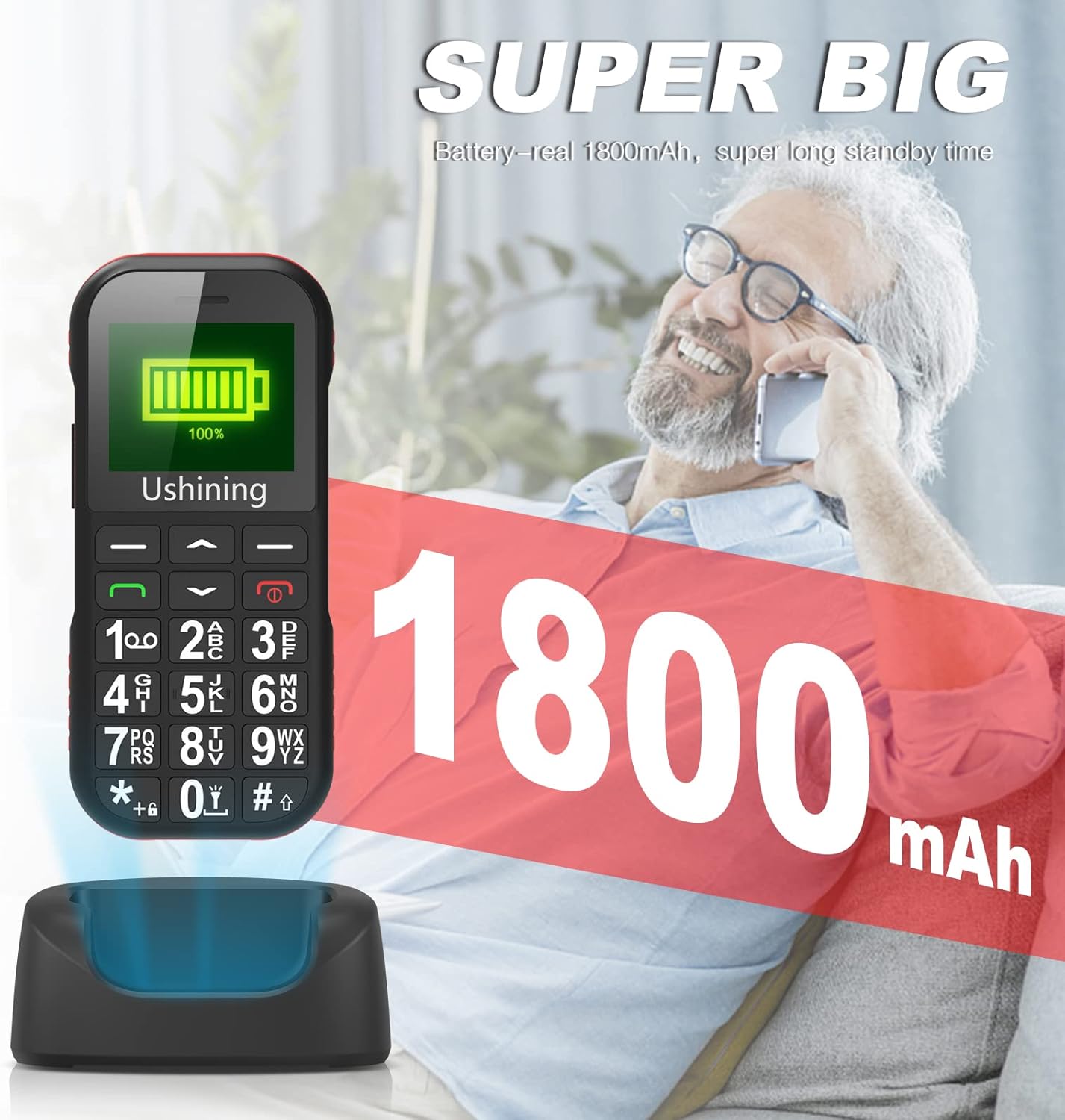 USHINING Teléfono celular 4G LTE desbloqueado para personas mayores con tarjeta SIM Speed Talk de 1800 mAh Característica de teléfono tipo C