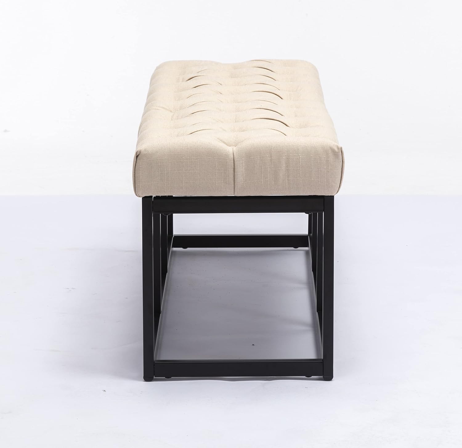 Banco largo tapizado con patas de metal, banco de extremo de cama para dormitorio, banco de entrada.