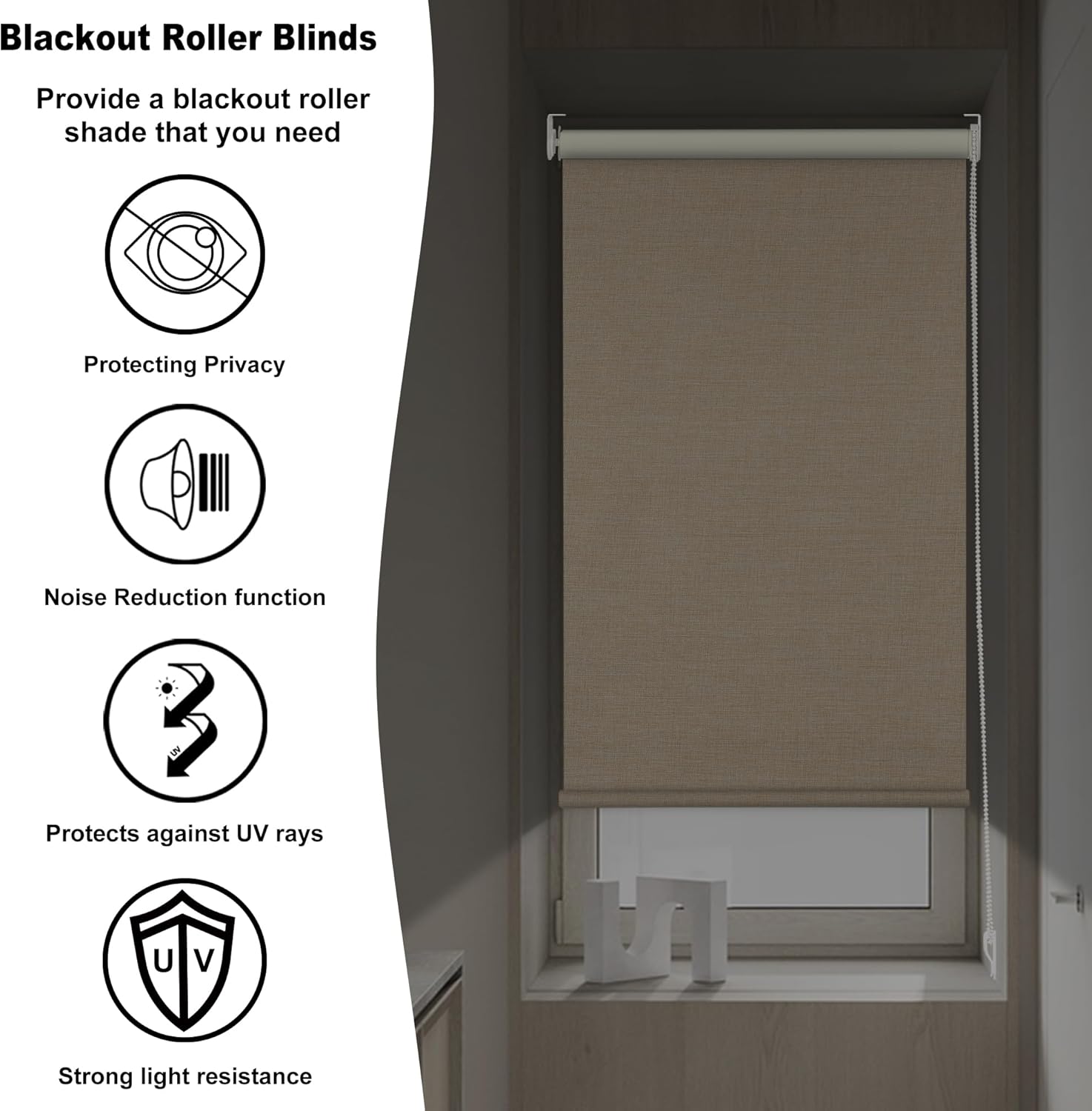 BERISSA Persianas enrollables 100 % opacas para ventana, persianas enrollables con aislamiento térmico para el hogar, dormitorio, cocina, oficina,