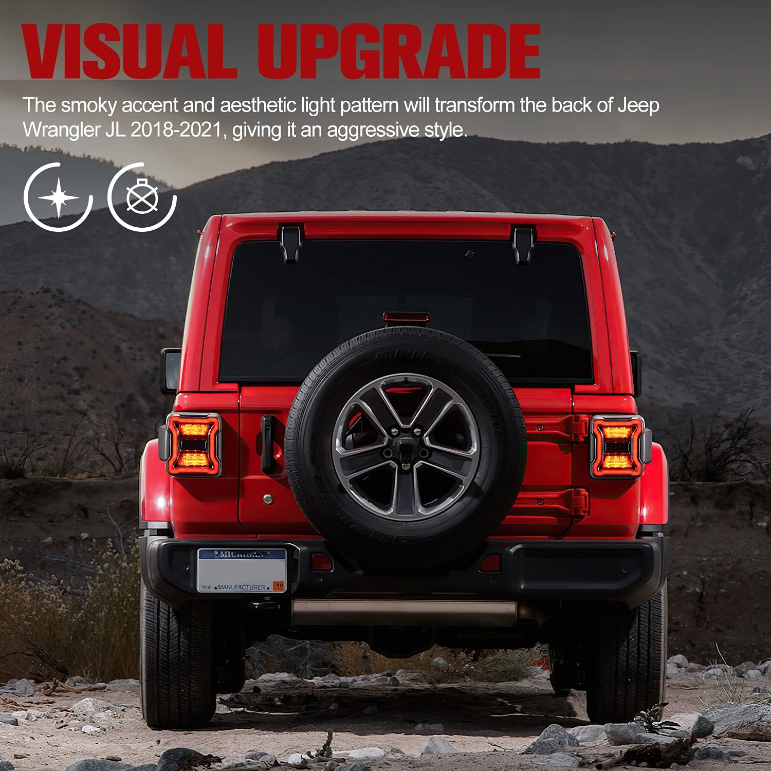 FIERYRED Luces traseras LED ahumadas compatibles con Jeep Wrangler JL 2018-2024, luces de marcha atrás