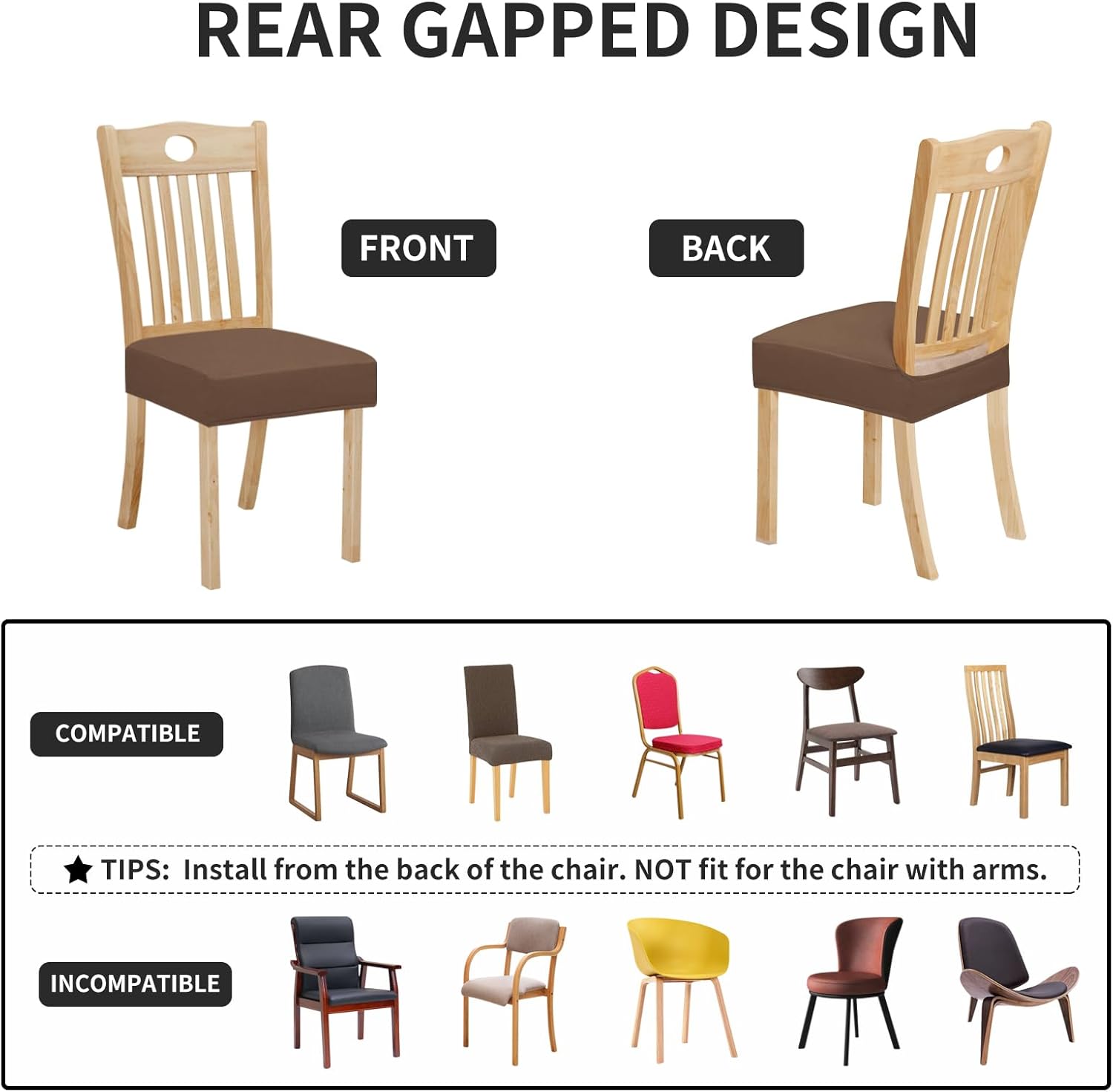 Easy-Going Juego de 2 fundas de asiento 100% impermeables para sillas de comedor, fundas de asiento elásticas protectoras extraíbles y lavables,
