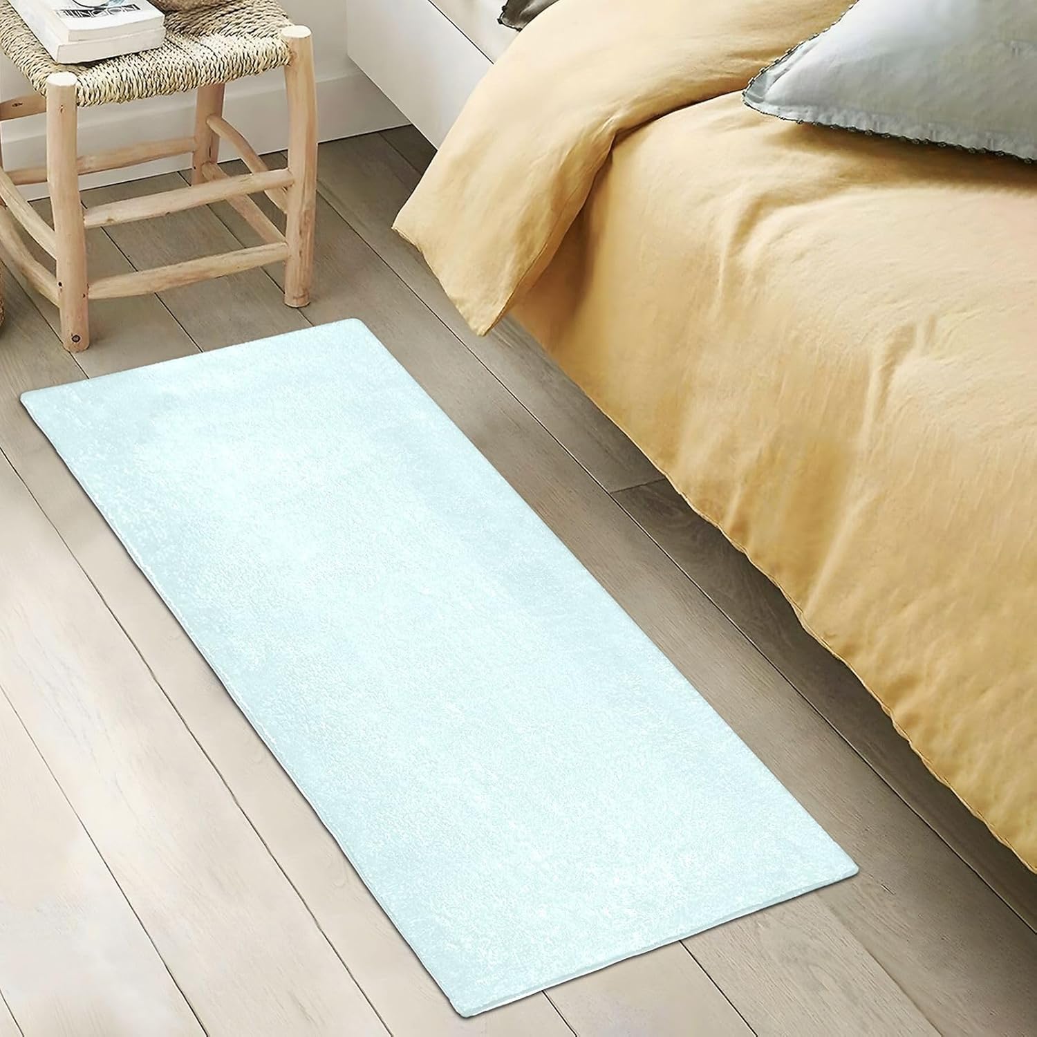 Joisal Alfombrillas de baño de felpa cian claro, alfombra antideslizante absorbente, alfombra de baño con parte trasera de goma, lavables, 39 x 20
