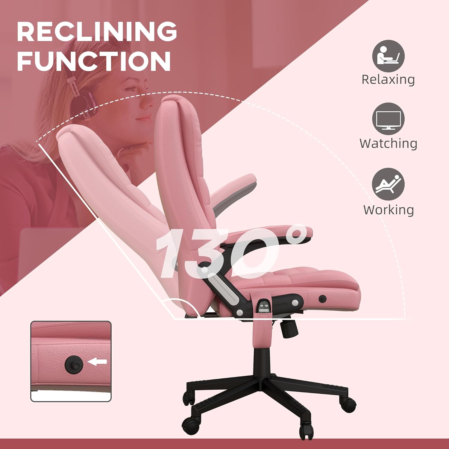 HOMCOM Silla de oficina de masaje con vibración de respaldo alto con 6 puntos de vibración, silla de computadora reclinable con calefacción de piel
