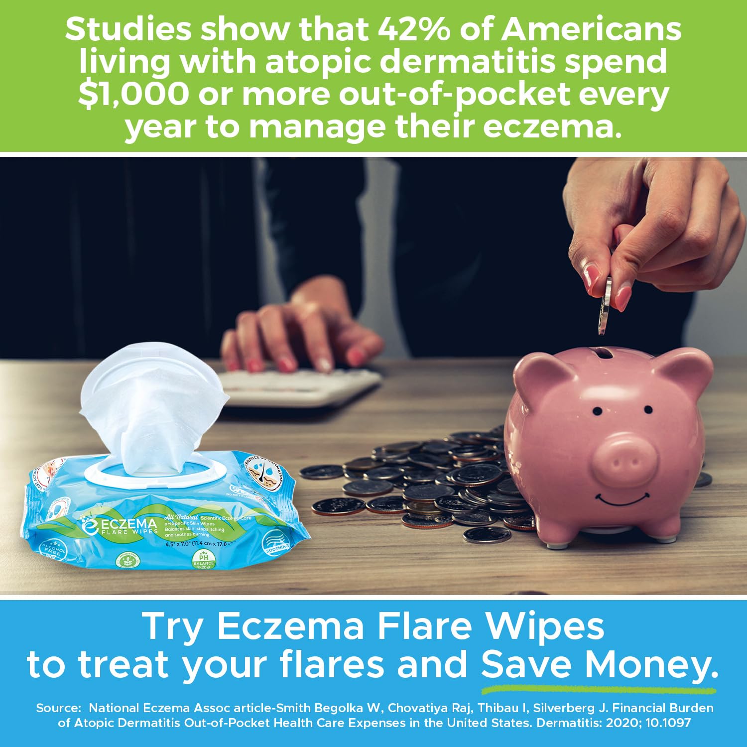 Eczema Flare Wipes – Alivio del eccema de acción rápida totalmente natural, antipicazón, reduce la inflamación y protege la barrera de la piel,