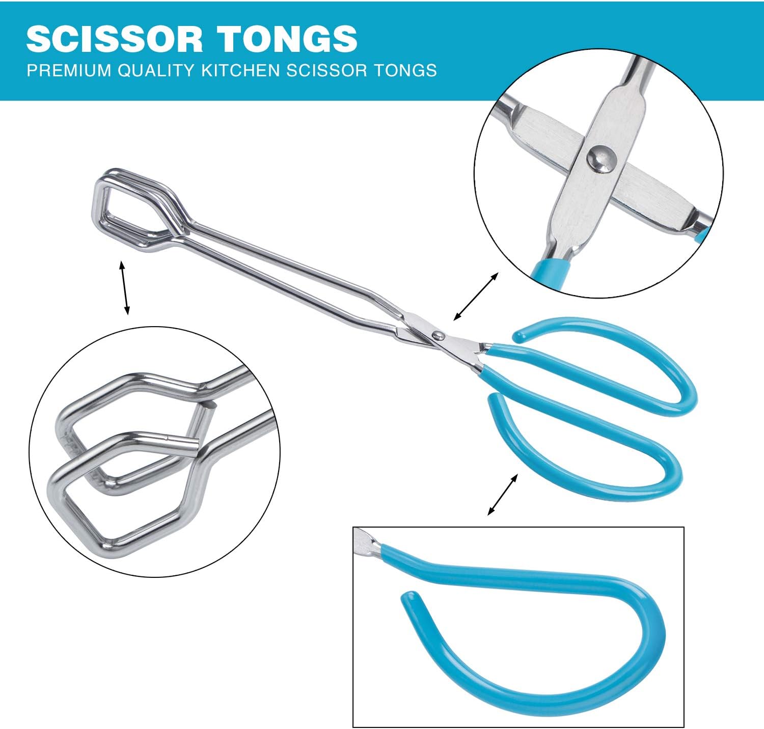 MSY BIGSUNNY – Pinzas de tijera de acero inoxidable de 10 pulgadas, pinzas para alimentos de cocina con mango antideslizante, agarre cómodo, pinzas