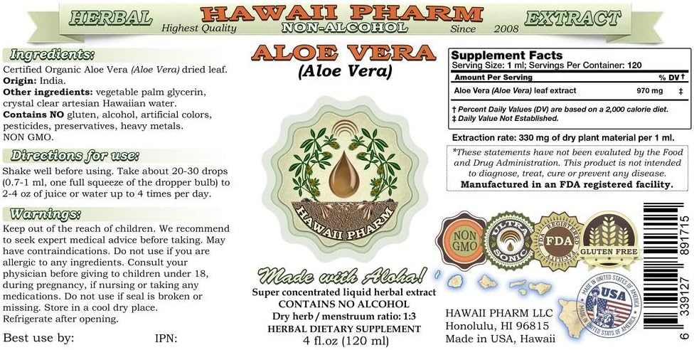 Extracto líquido sin alcohol de aloe, Aloe (Aloe Ferox) Suplemento herbario de glicerita de hojas secas de 2 onzas