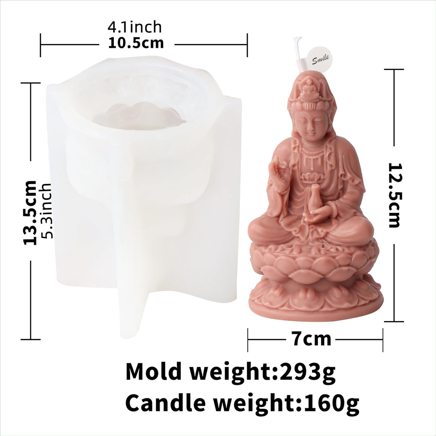 Molde de vela de Buda 3D Quan Yin Buddha estatua de silicona para escultura, vela de cera de soja, arte de resina, manualidades de bricolaje