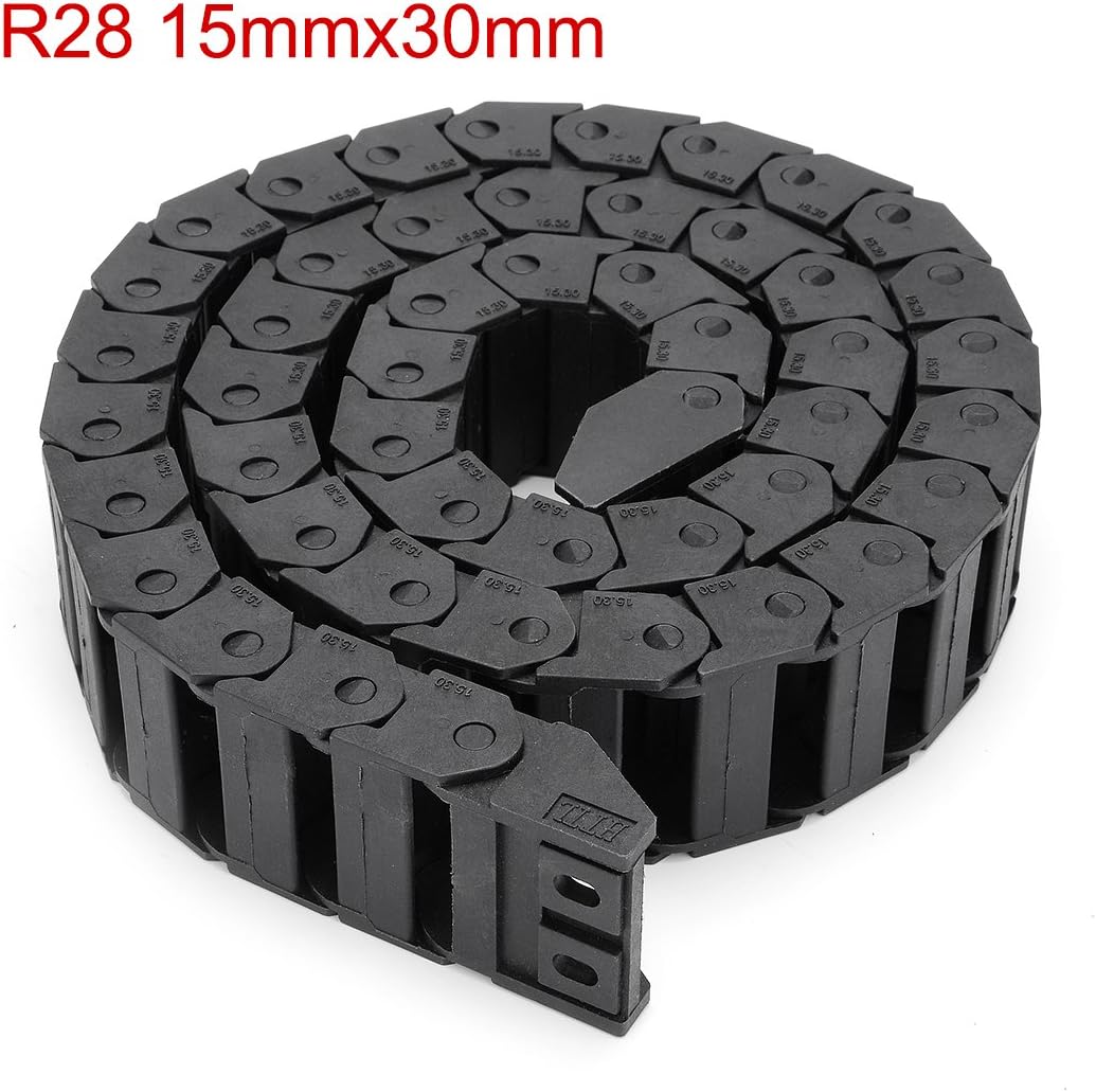 uxcell R28 0.591 in x 1.181 in de plástico negro Cable portador de cable de arrastre de la cadena 1M de longitud para CNC