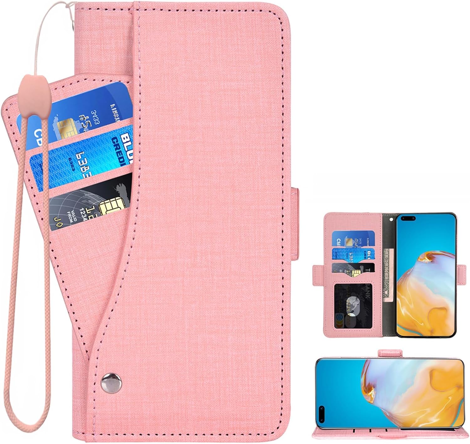 Asuwish Funda para teléfono Huawei P40 Pro con protector de pantalla de vidrio templado y correa para la muñeca, soporte para tarjeta de crédito,