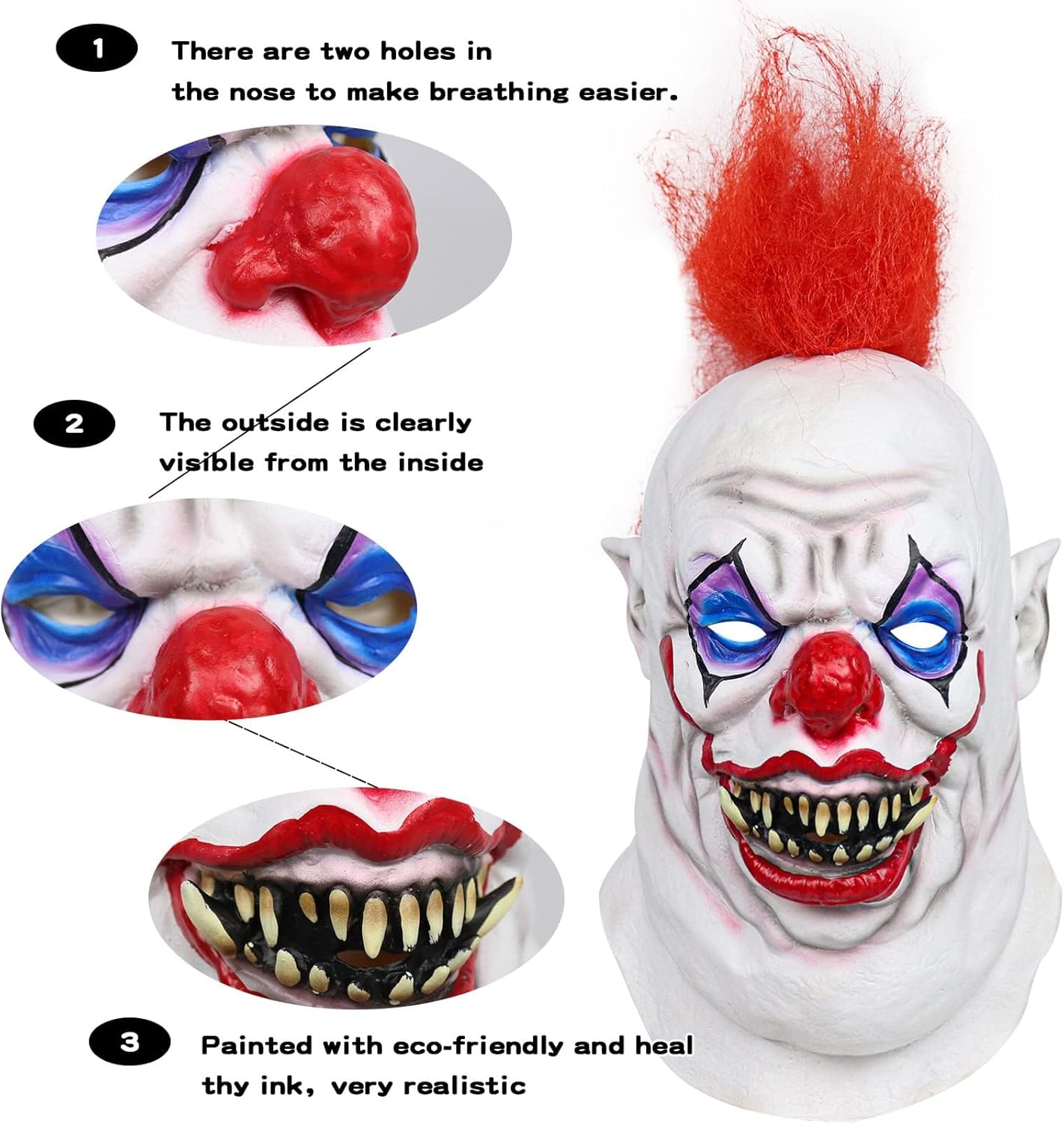 xiuyou Máscara de payaso de Halloween, máscara de payaso, máscara de payaso asesino de terror, máscara de payaso asesino de terror, disfraz de