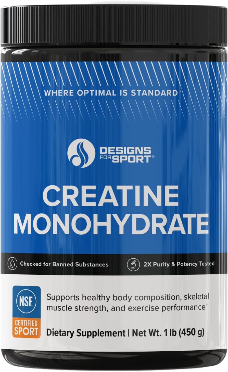 Designs for Sport Monohidrato de creatina en polvo  Suplemento de creatina deportiva certificado por la NSF para apoyar la recuperación muscular,