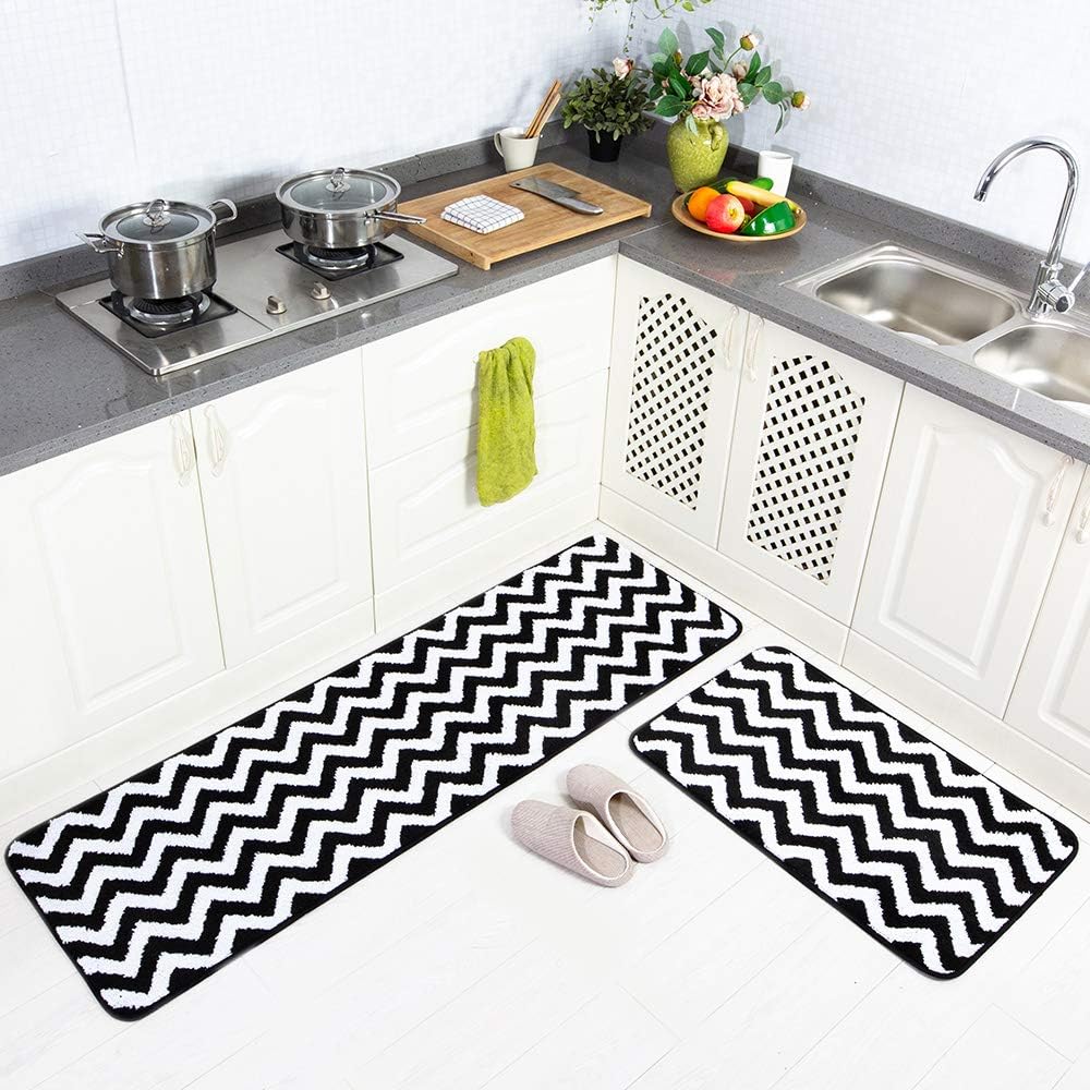 Carvapet – Juego de 2 alfombras de microfibra para cocina, antideslizantes, suaves, alfombra de baño