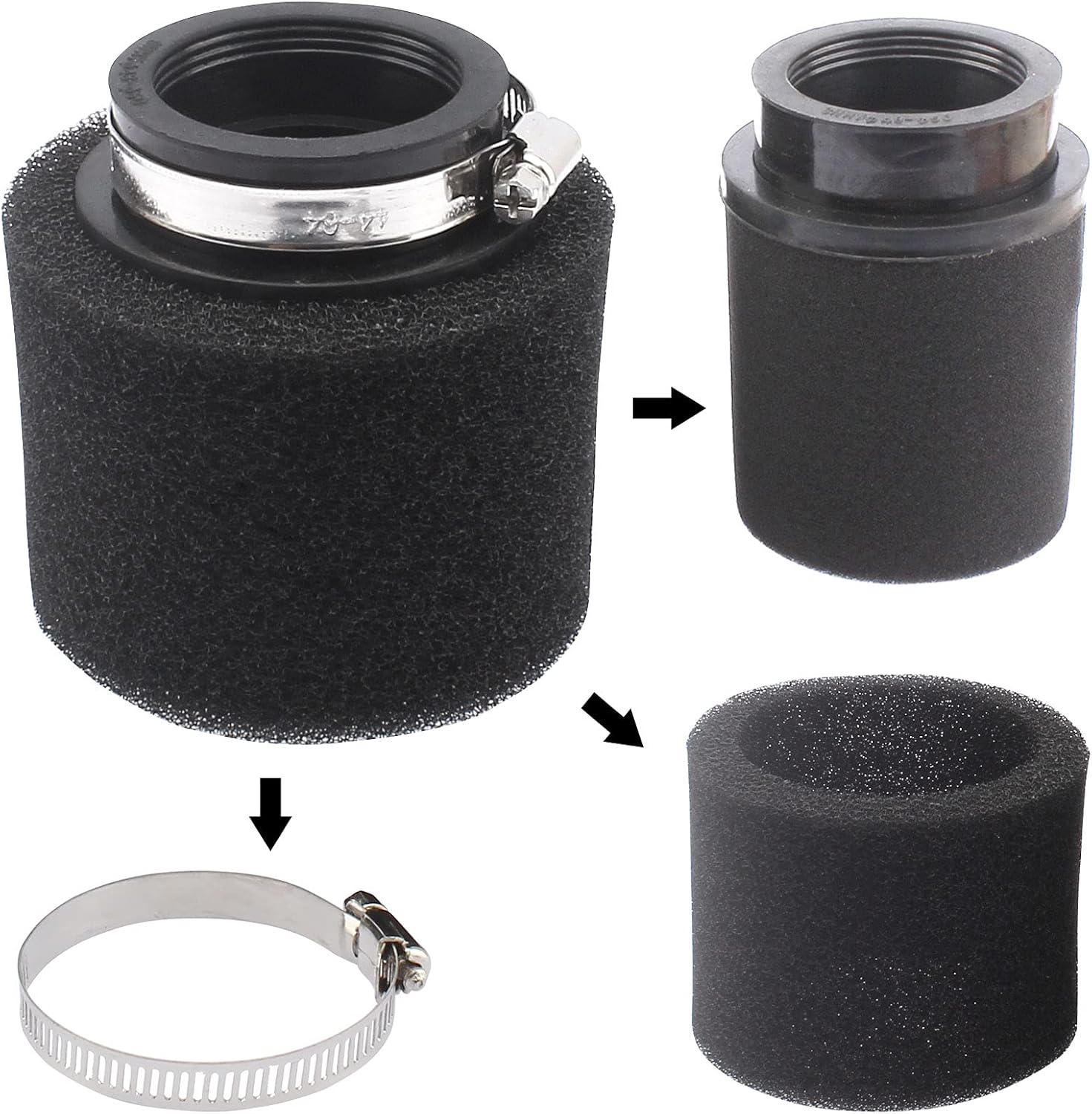 2 filtros universales de 1.890in, 1.929in, 1.969in, color negro, de doble espuma, para 50 cc – 90 cc, 110 cc, 125 cc, motocicleta, cuatrimoto, kart,