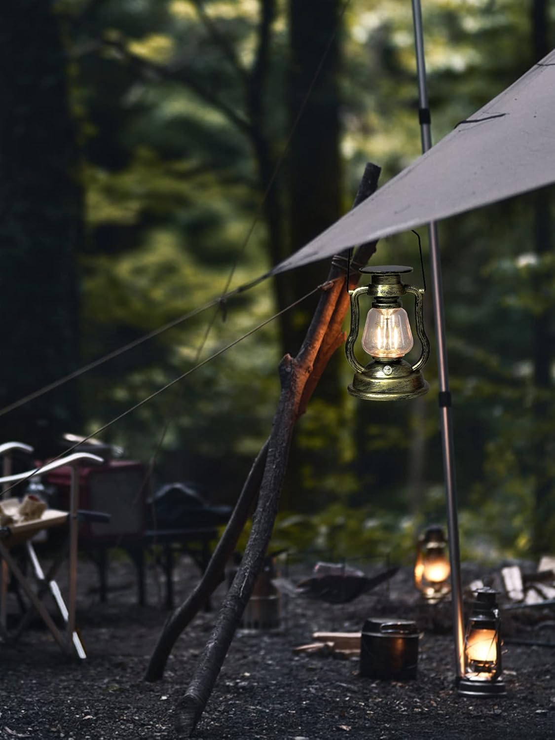 MECAKUCA Faroles LED vintage solares de huracán antiguo impermeable, lámpara colgante de metal antiguo para mesa de interior, iluminación de