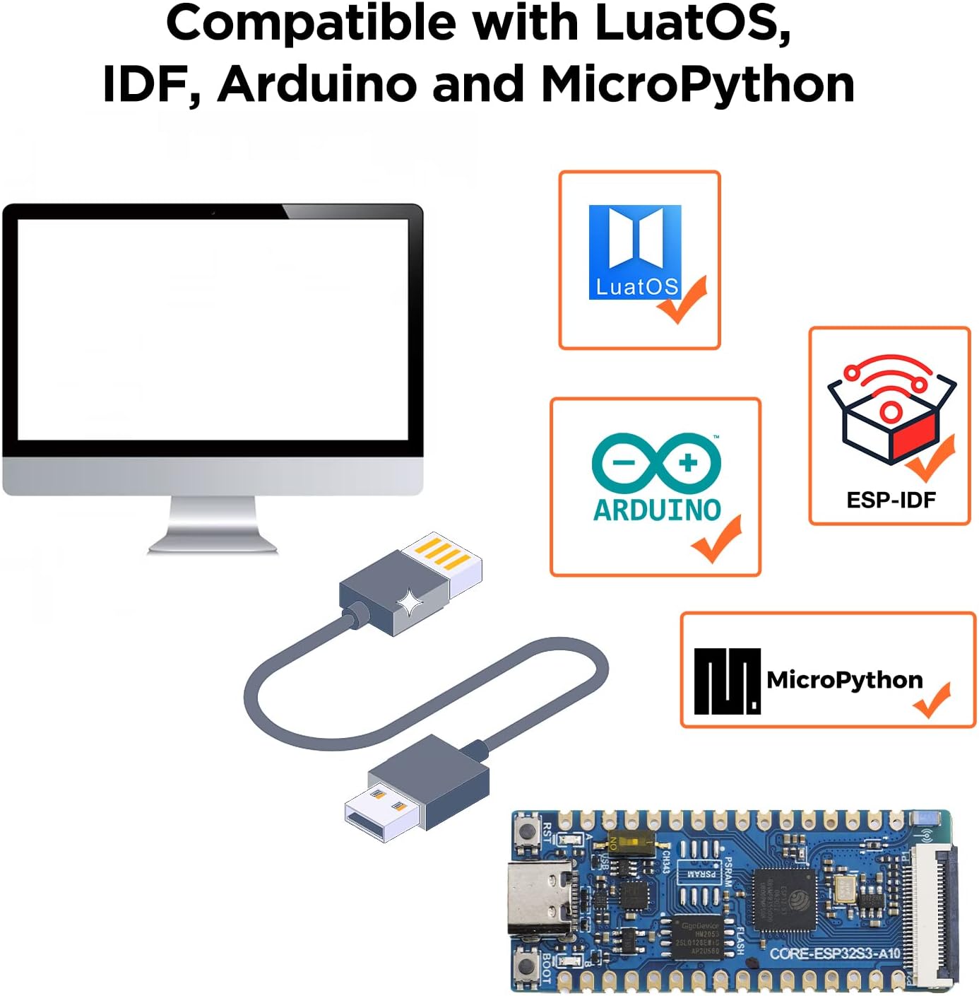3 placas de desarrollo USB C ESP32 S3, ESP32-S3 MCU con PSRAM de 8 MB, flash de 16 MB y SRAM de 512 K, placa ESP32 con WiFi, Bluetooth, CH343P a