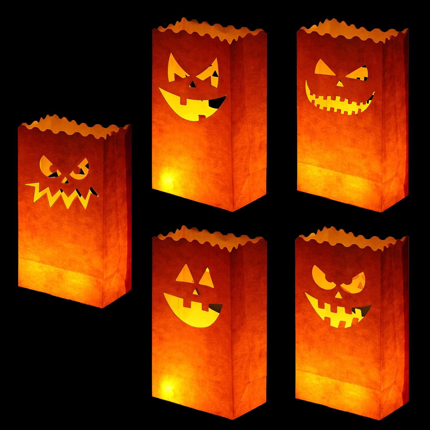 50 bolsas luminarias de Halloween, bolsas para velas resistentes al fuego, portavelas de té Jack-o’-Lantern para decoraciones de fiesta de Halloween