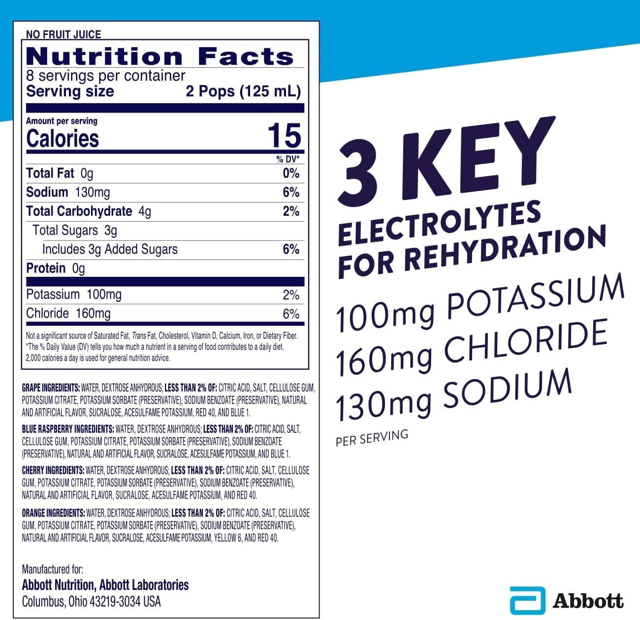 Paletas congeladoras Pedialyte – 16 unidades, paquete de 5