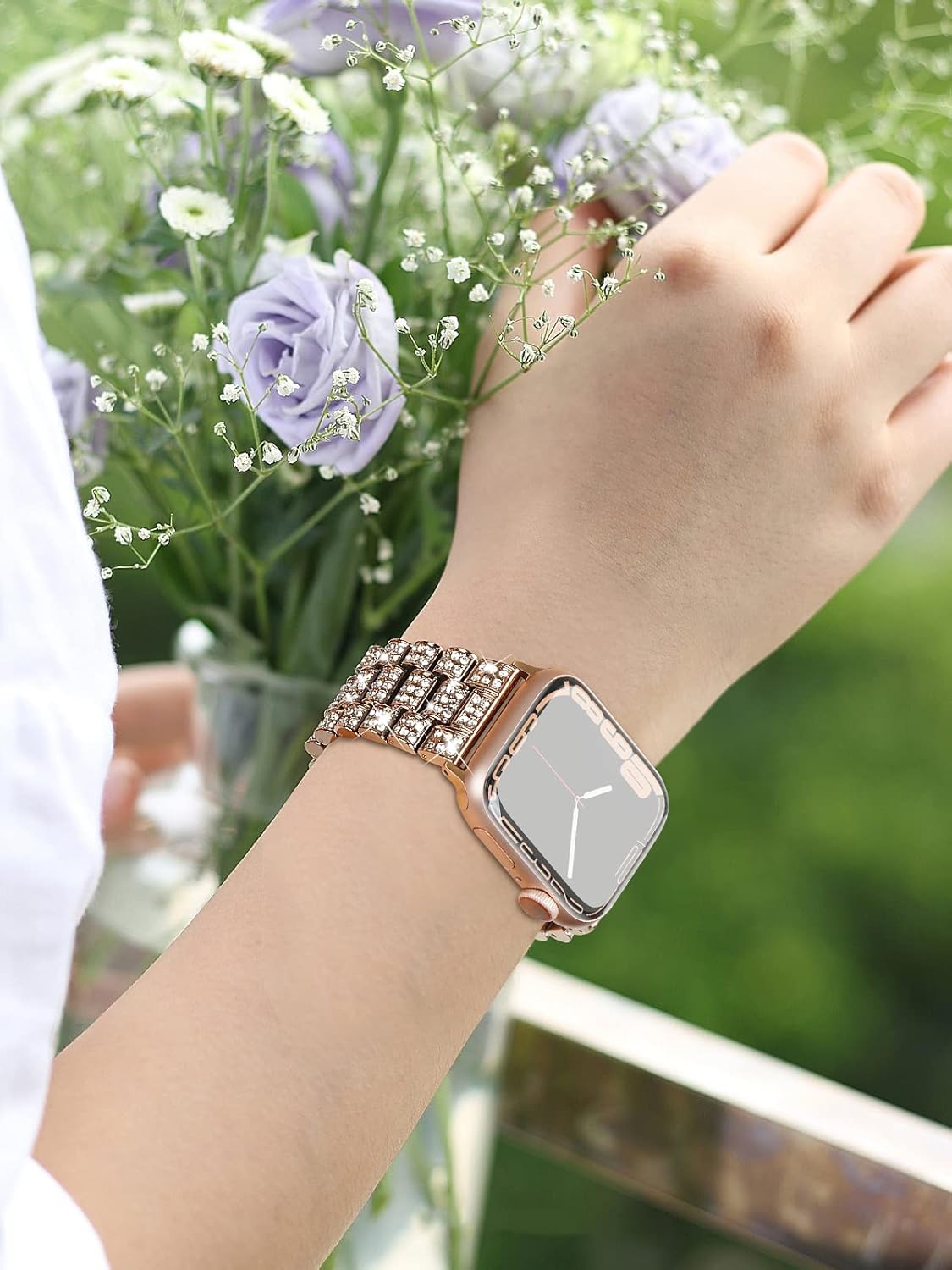 Wolait Compatible con Apple Watch Ultra 2 Band de 4945441.654 in 38401.614 in, correa de metal con diamantes de imitación para mujer para iWatch