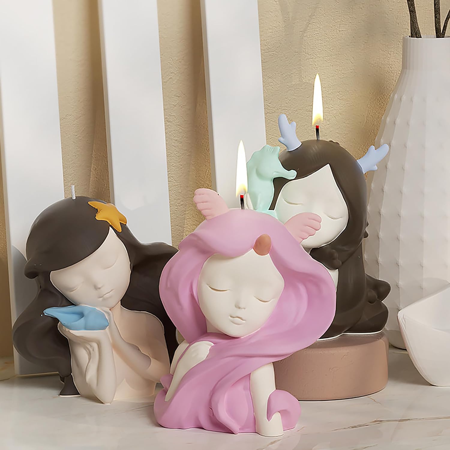 Molde de sirena de 3 piezas para dormir, molde de belleza para niña, moldes de fundición de resina hechos a mano para hacer velas de resina,