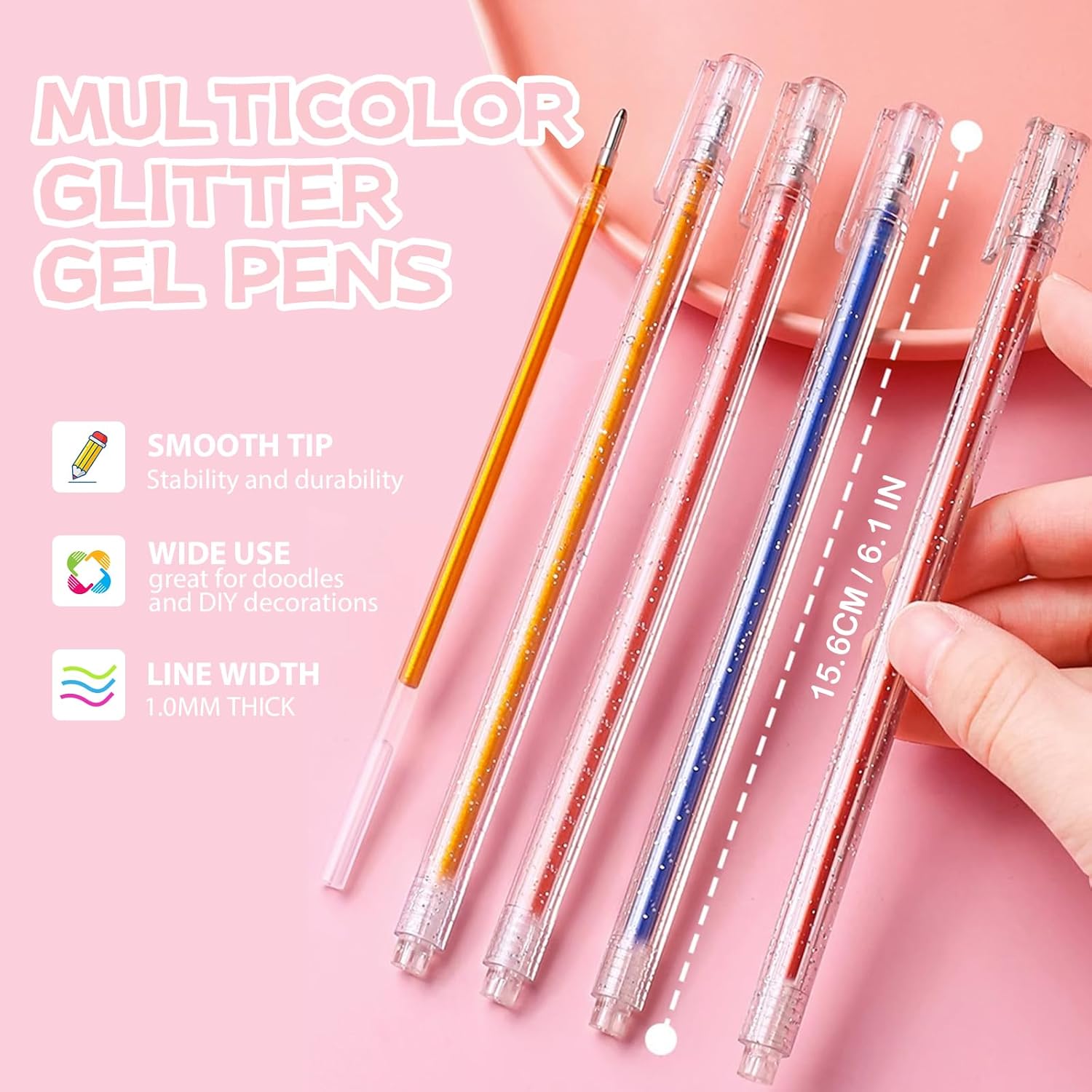 mayace Bolígrafos de gel con purpurina, 18 bolígrafos de gel para libros de colorear para adultos, rotuladores de gel con purpurina para escribir,