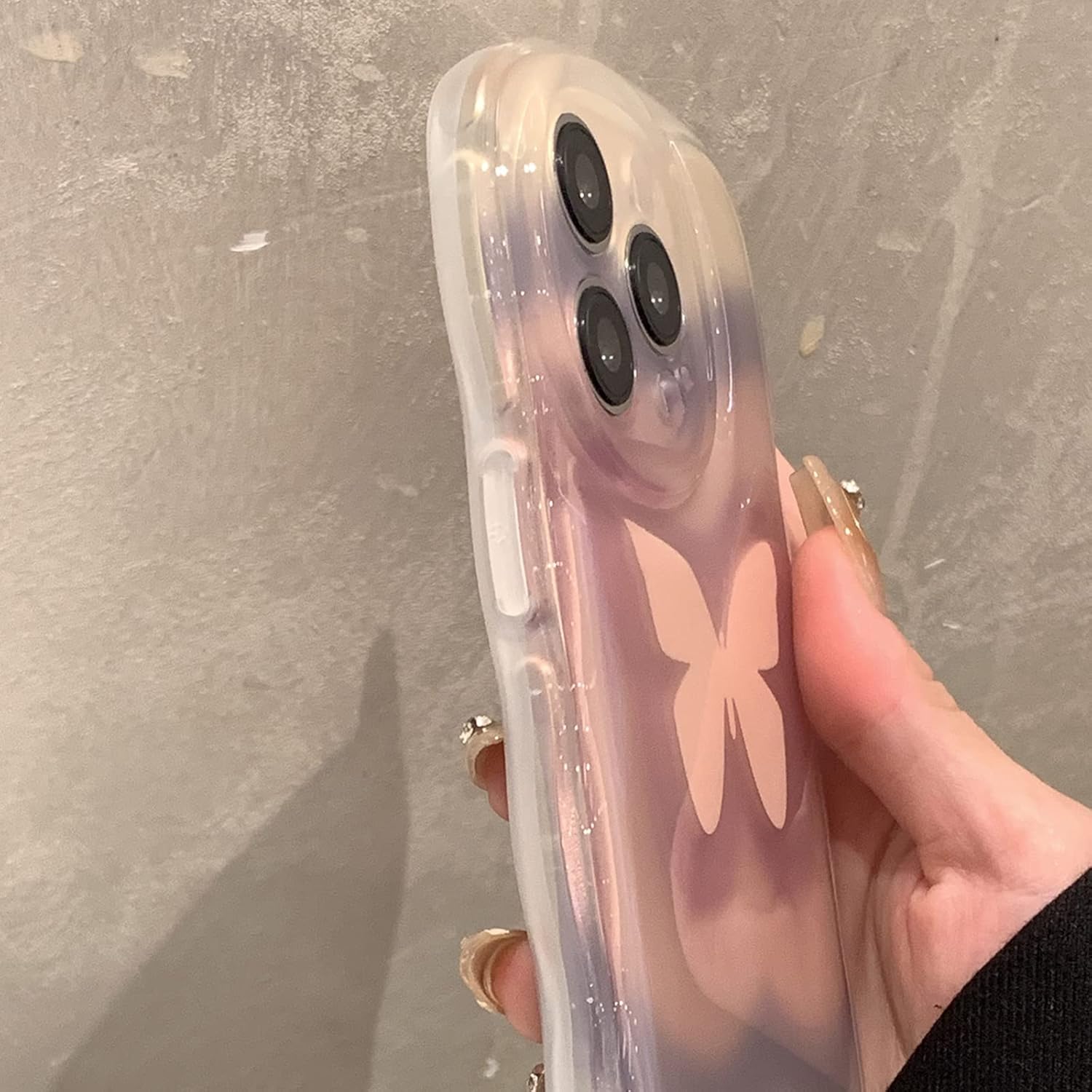 Aeilene Funda de teléfono con diseño de mariposa para iPhone 11 Pro Max, bonita funda de teléfono de mariposa 3D rosa transparente de Corea con