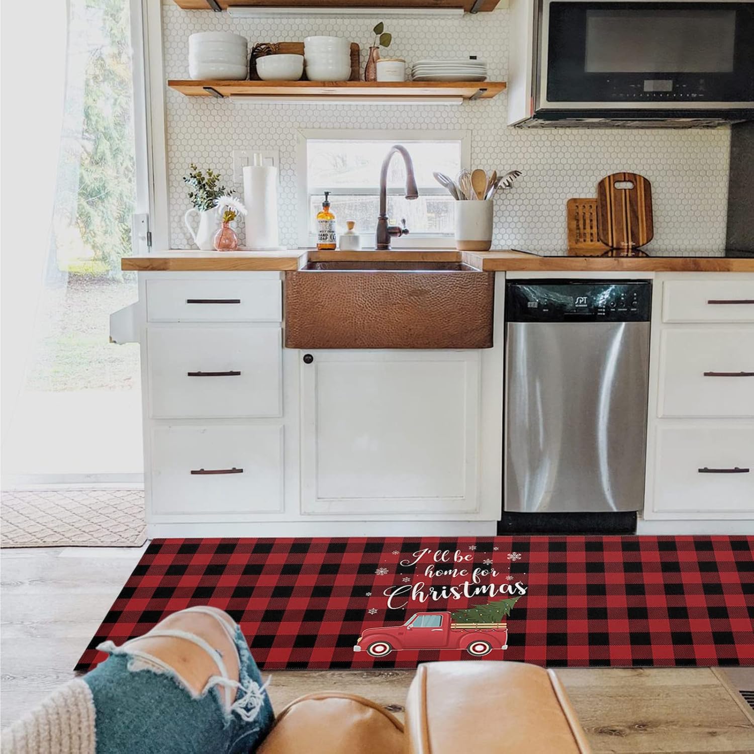 Libaoge Juego de 1 alfombras y tapetes de cocina de Navidad, diseño de copos de nieve, tapete para fregadero de cocina, antideslizante, tapete