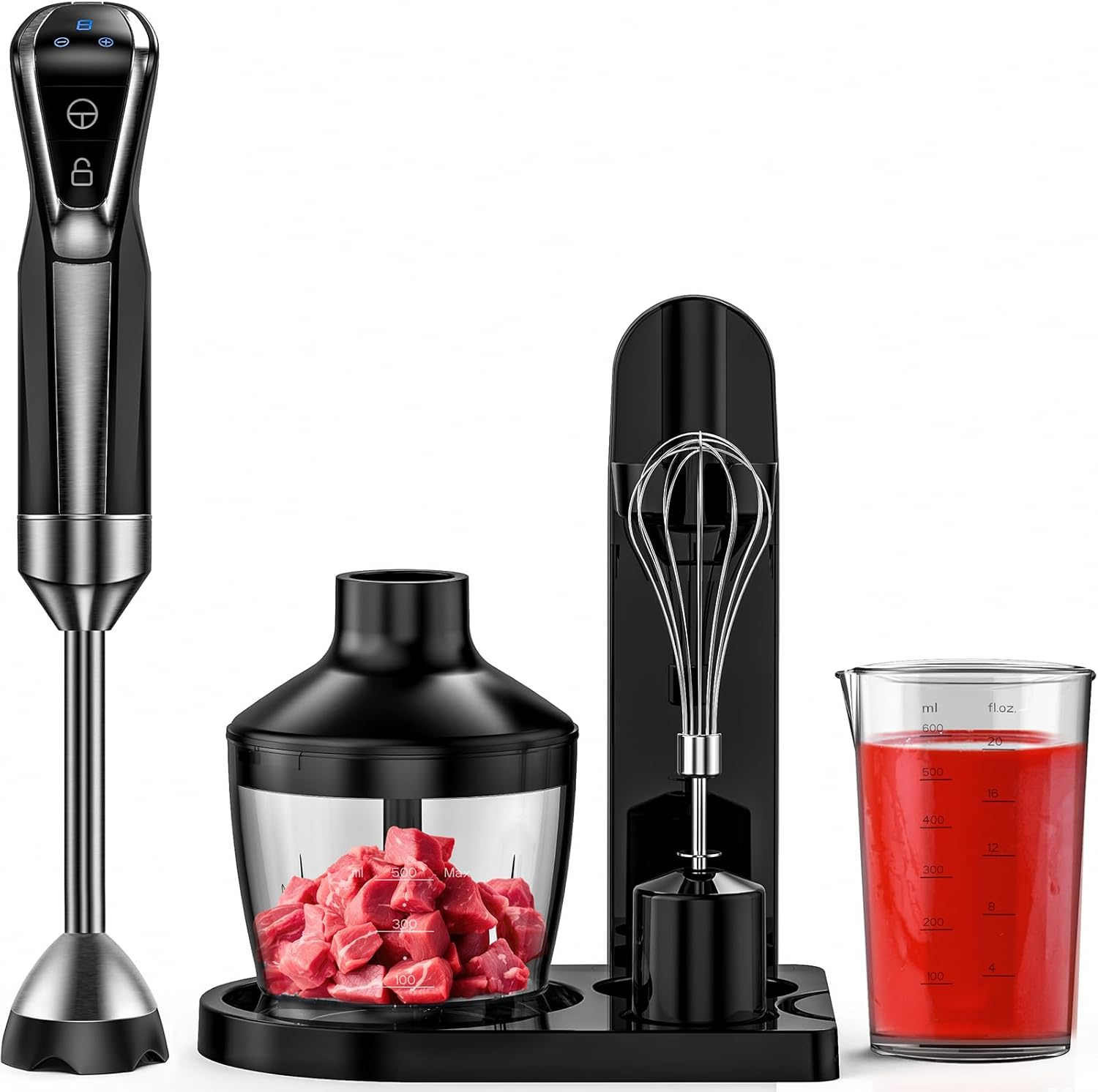 LINKChef Batidora de inmersión 4 en 1 de mano de 800 W, batidora de mano de 8 velocidades con batidor para cocina, resistente a los arañazos,