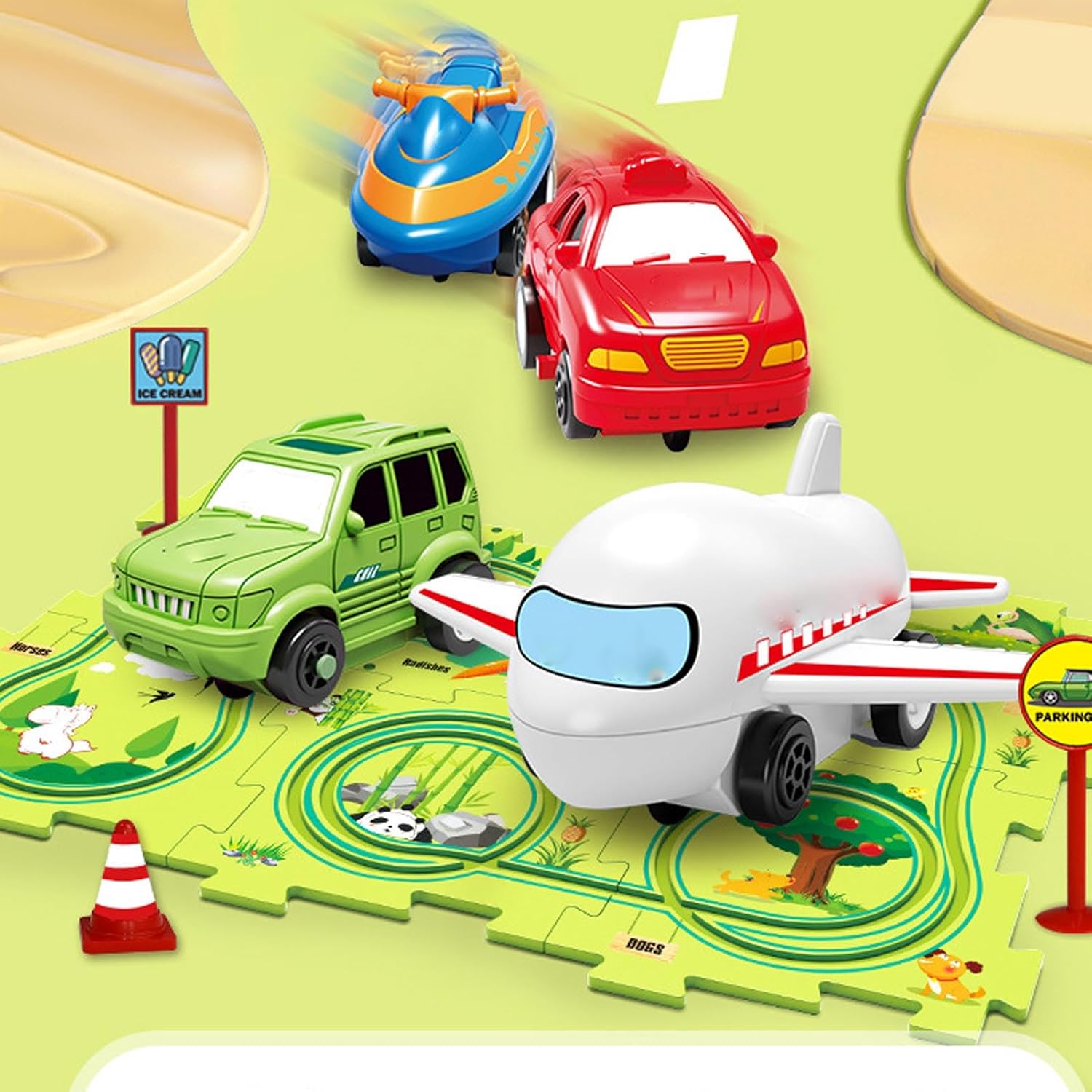 Carrito eléctrico de montaje de 25 piezas, juego de rompecabezas educativo para niños, rompecabezas de pista de automóvil con lindo vehículo,