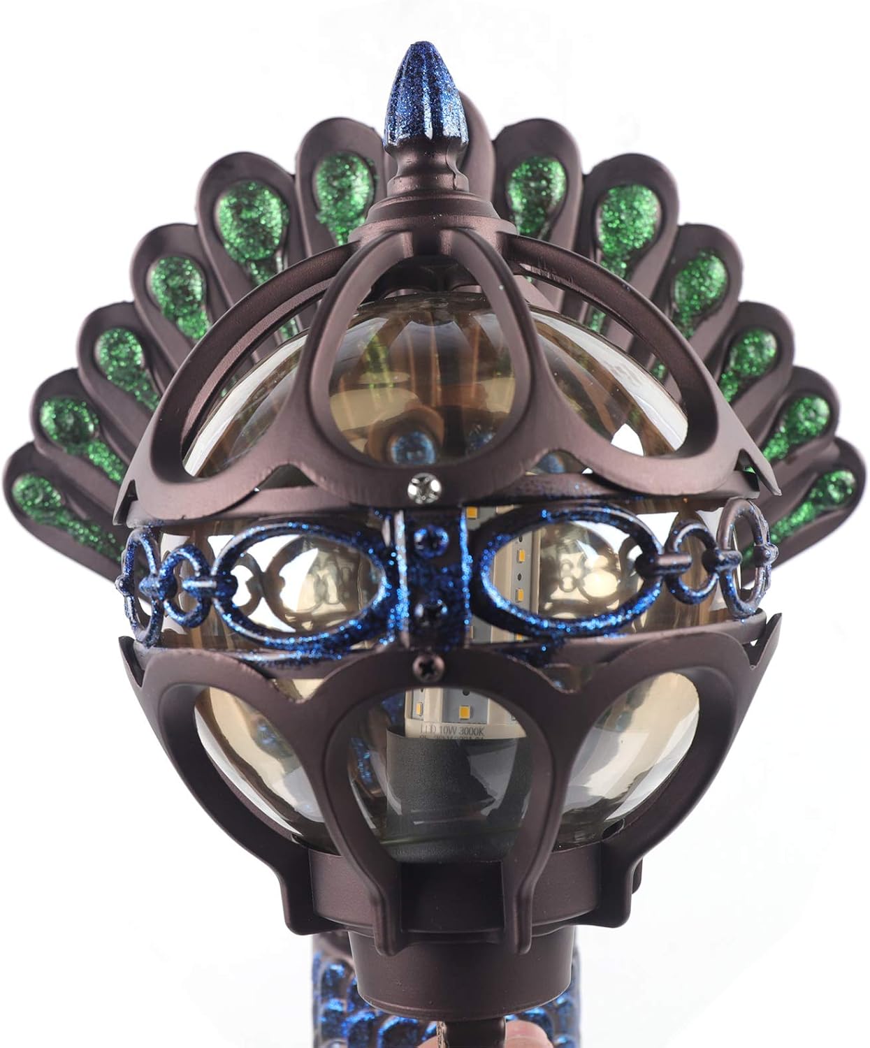 SHIOUCY Aplique de pared LED, lámpara de pared metálica vintage de mediados de siglo, lámpara de esfera Art Deco con placa trasera de pavo real para