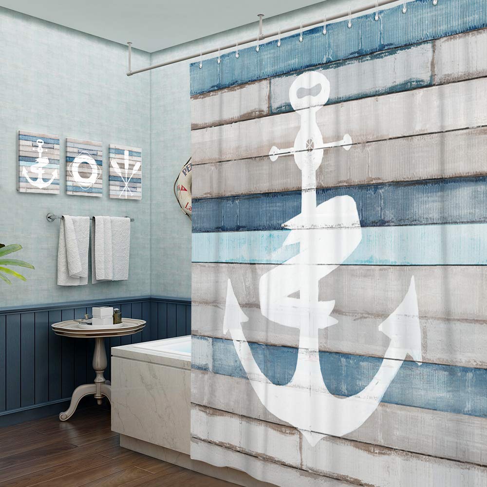 Adecuado Bathroom Decor Wall Art Coastal Nautical Beach Decor Anchor Life Ring Boat Oar Decorations Blue Ocean Rustic Canvas Paintings for Living