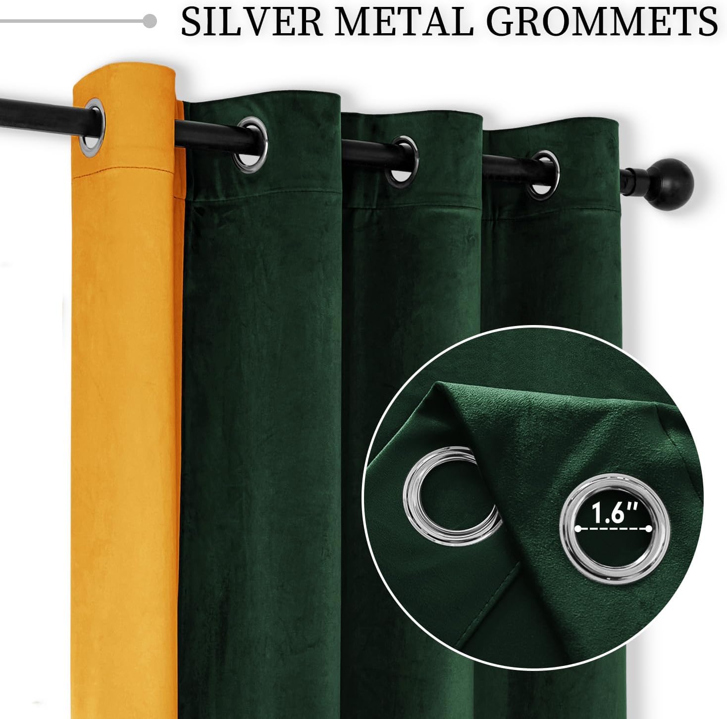 Cortinas de terciopelo para dormitorio, color verde y naranja, 52108 pulgadas, suaves, opacas, con aislamiento térmico, tratamiento de ventana para