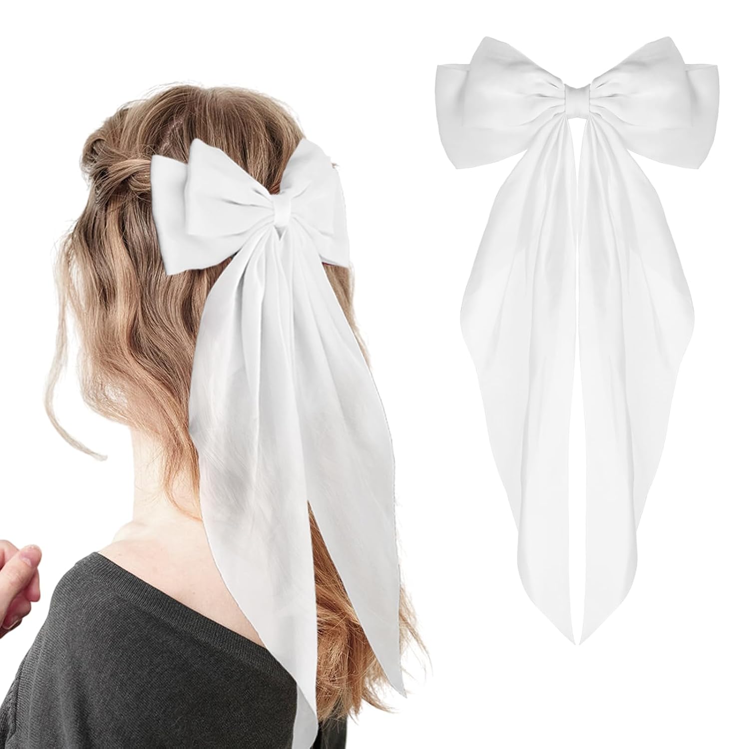 WLLHYF Pasadores grandes de satén sedoso de cola larga con lazo francés, pinzas de metal, accesorios para mujeres y niñas, boda, fiesta de cumpleaños